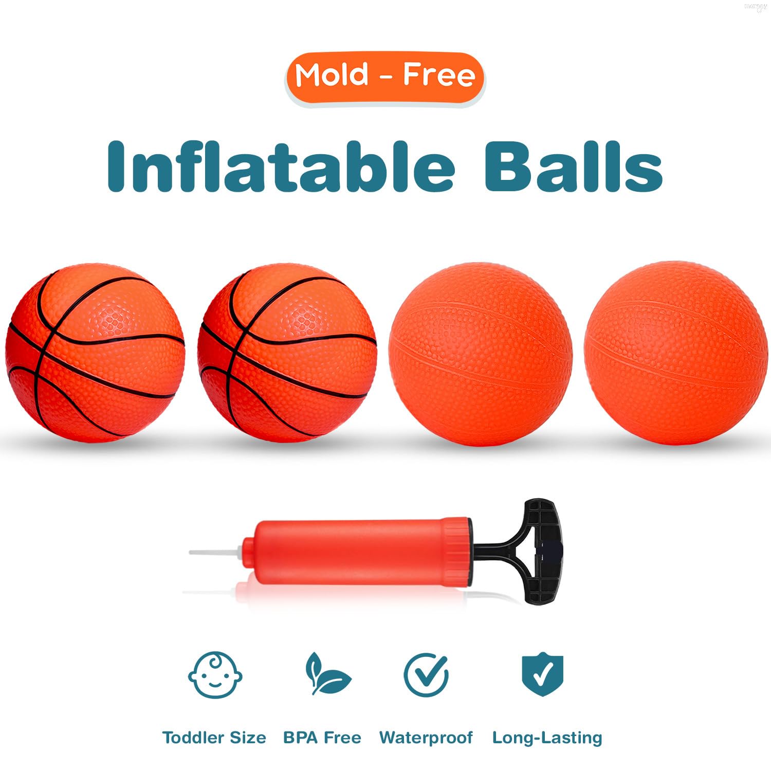 **Mold-Free Bath Toys for Toddlers - Bathtub Basketball Hoop with 4 Soft Balls & Strong Suction Cups | Fun Shower & Bath Time Games for Boys & Girls | Perfect for Indoor Play & Kids' Bathroom Activities**