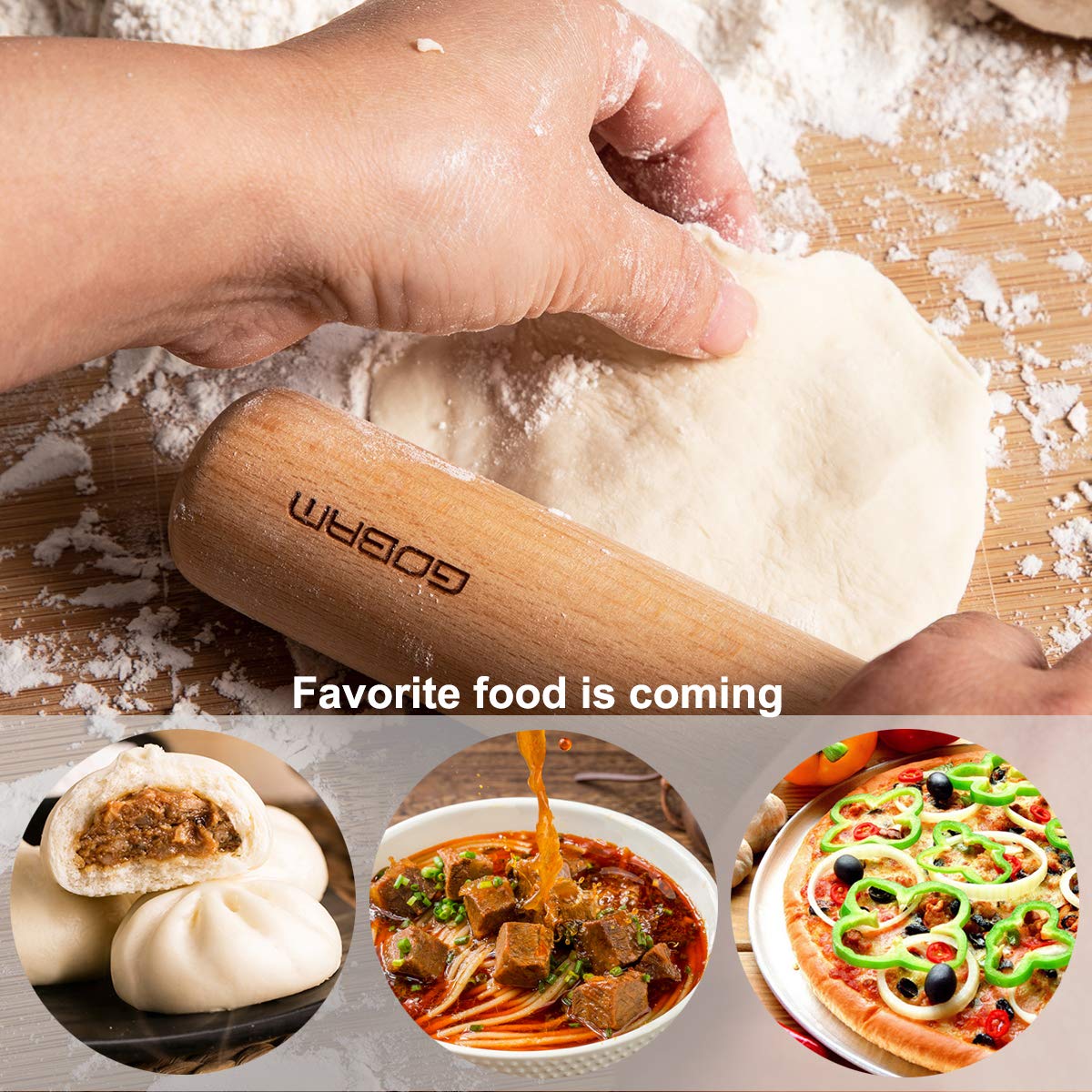 GOBAM Wooden Rolling Pin for Baking - 11 x 1.38 Inch Dough Roller for Pasta, Cookies, Pie, Pizza, Chapati & Fondant - Essential Bread Making Tool for Home Bakers & Professional Kitchens