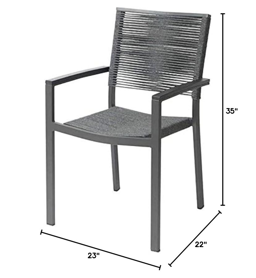 Fiji Aluminum Frame Patio Dining Arm Chair - Weather-Resistant Charcoal Rope Weave - Outdoor Garden, Poolside, Restaurant & Backyard Seating