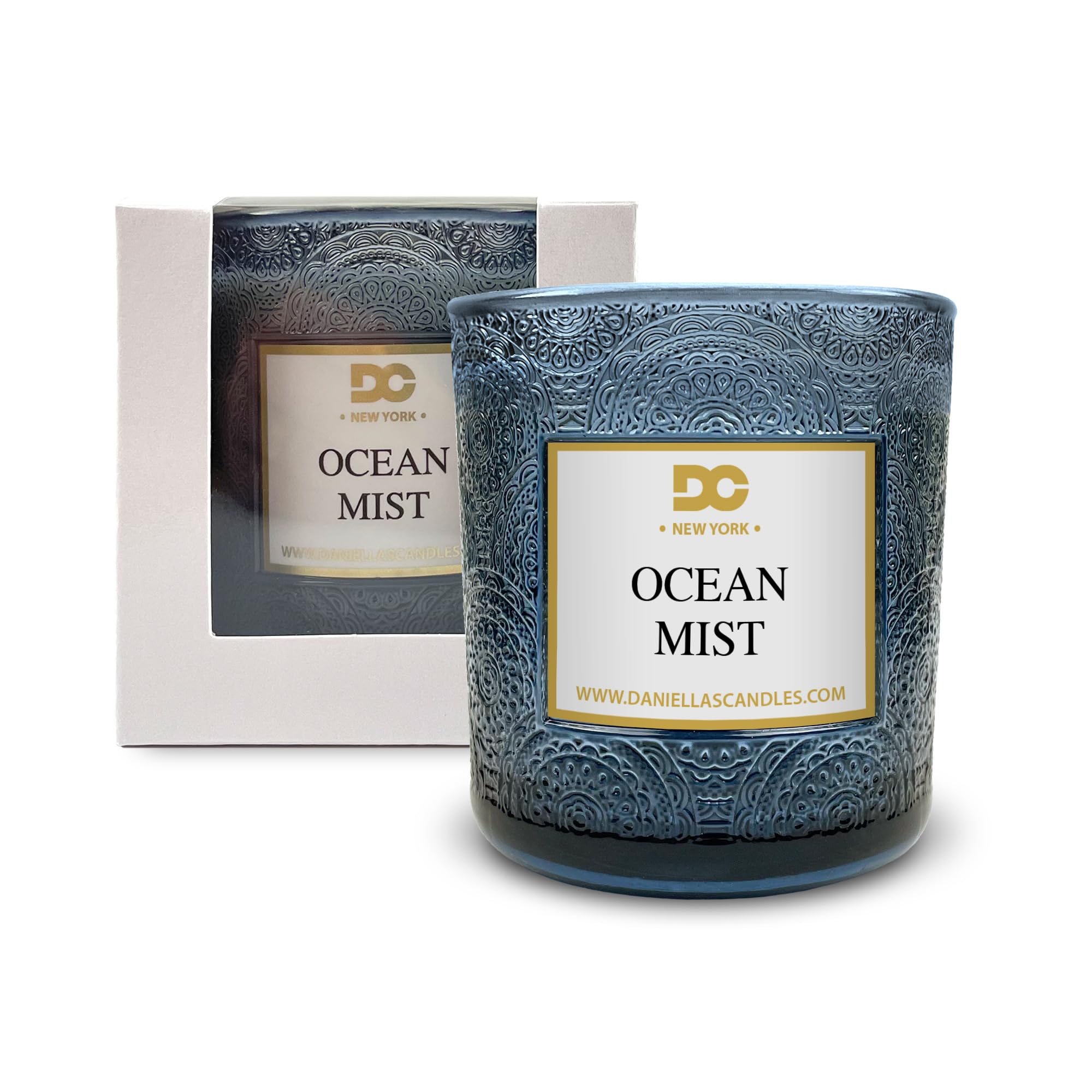 Ocean Mist Scented Candle - 7 oz Jar with 40 Hours Burn Time, Floral Cut Embossed Design | Perfect for Home Decor, Relaxation & Aromatherapy