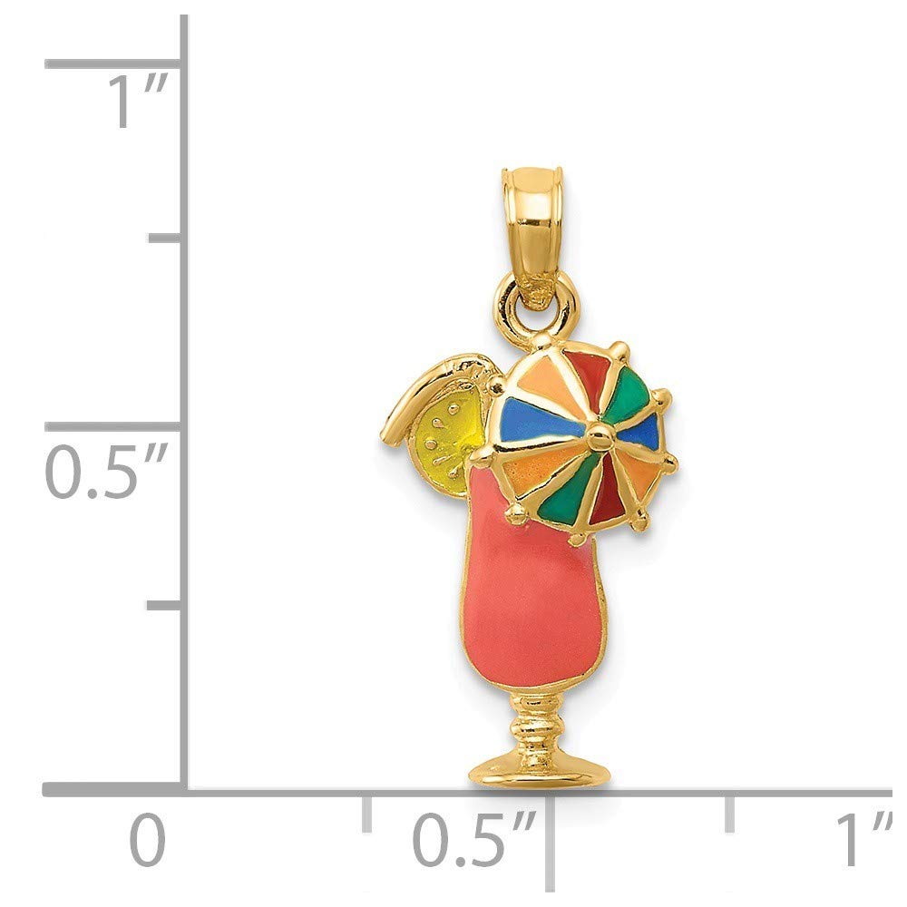 Roy Rose Jewelry 14K Yellow Gold Pink Enameled Tropical Drink Pendant Necklace - Perfect for Beach Vacations, Summer Parties & Tropical Themed Gifts