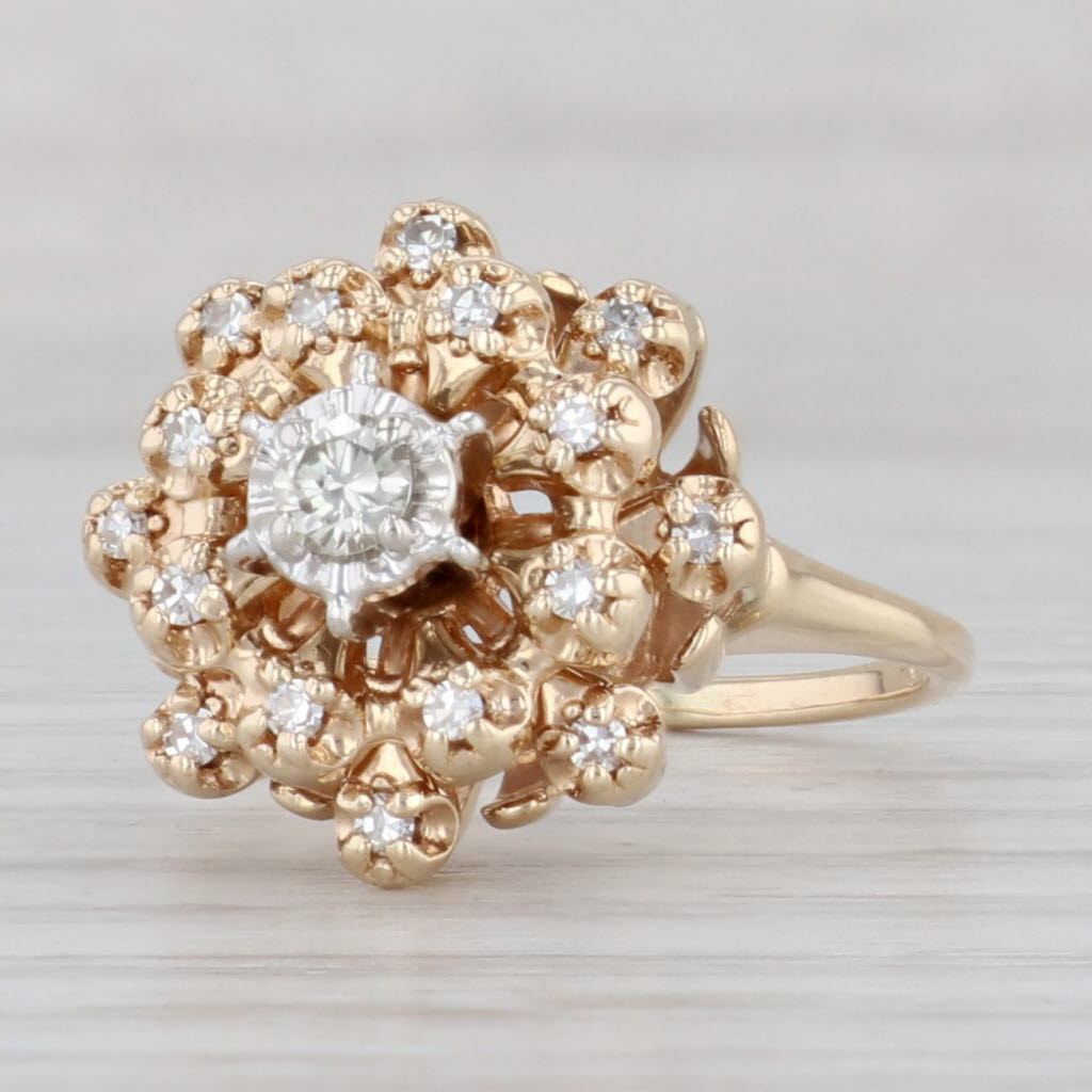0.23ctw Diamond Chandelier Cluster Ring in 14k Yellow Gold - Size 5.25 Engagement Wedding Ring for Bride, Anniversary Gift, Valentine's Day Present