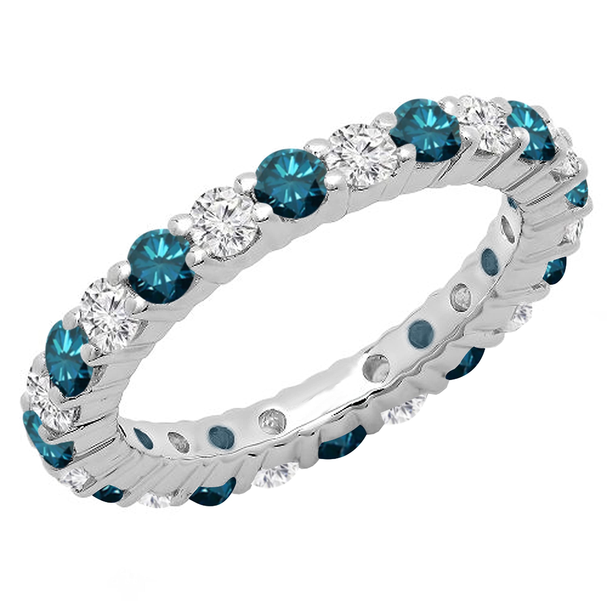 1.00ctw Blue & White Diamond Eternity Wedding Band for Her - Dazzlingrock Collection