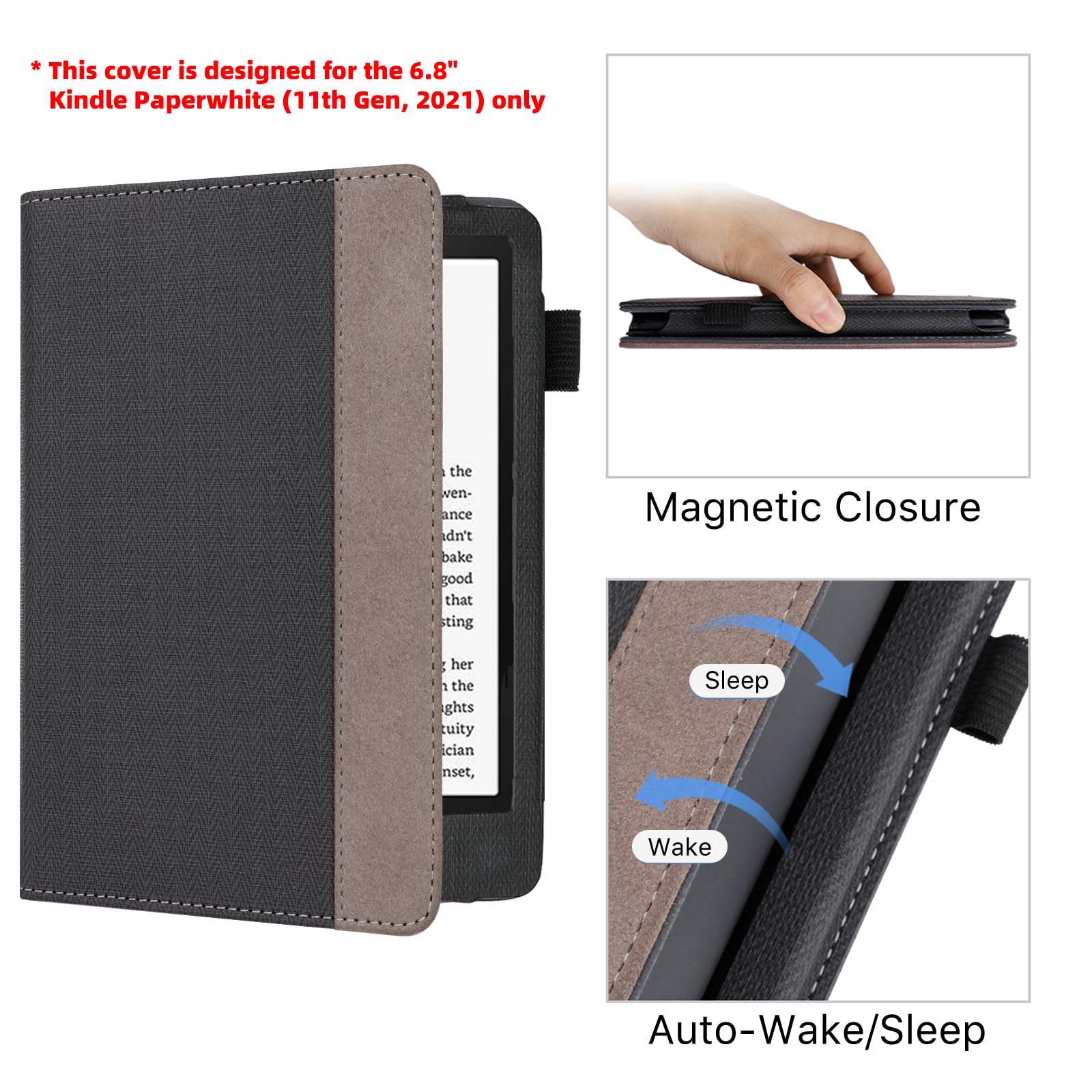 WALNEW Protective Case for Kindle Paperwhite 11th Generation 2021 with Stand & 2 Hand Straps, Auto Sleep/Wake Feature - Perfect for Reading, Travel, and Daily Commute