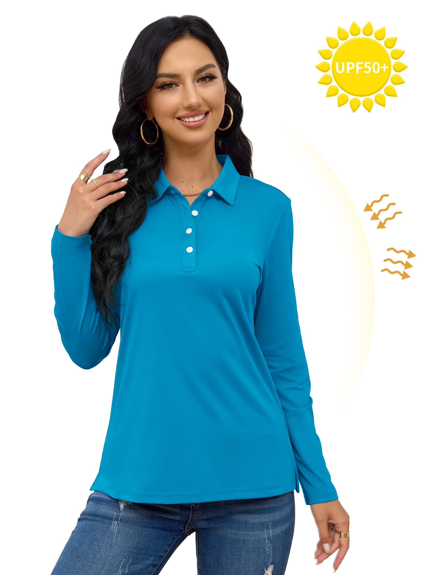 TACVASEN Women's Casual Long Sleeve Polo Shirt - Breathable Golf Top for Women - Perfect for Golf, Tennis, Work & Everyday Wear