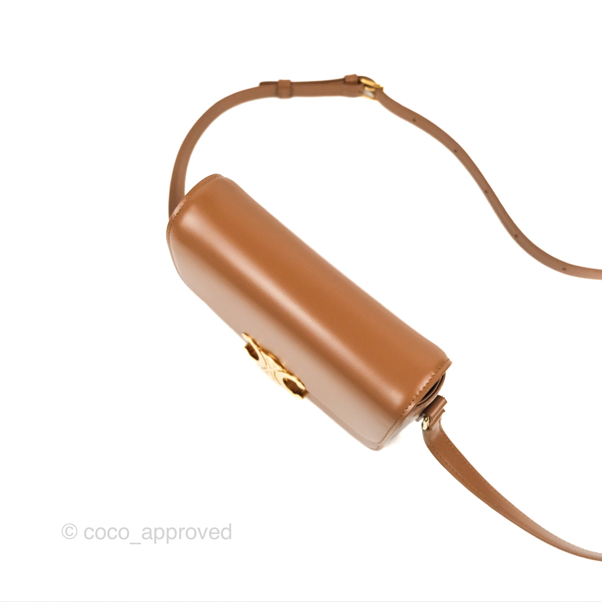 Celine Teen Triomphe Bag in Shiny Calfskin Bronze - Luxury Crossbody Purse for Women, Perfect for Date Night & Evening Events