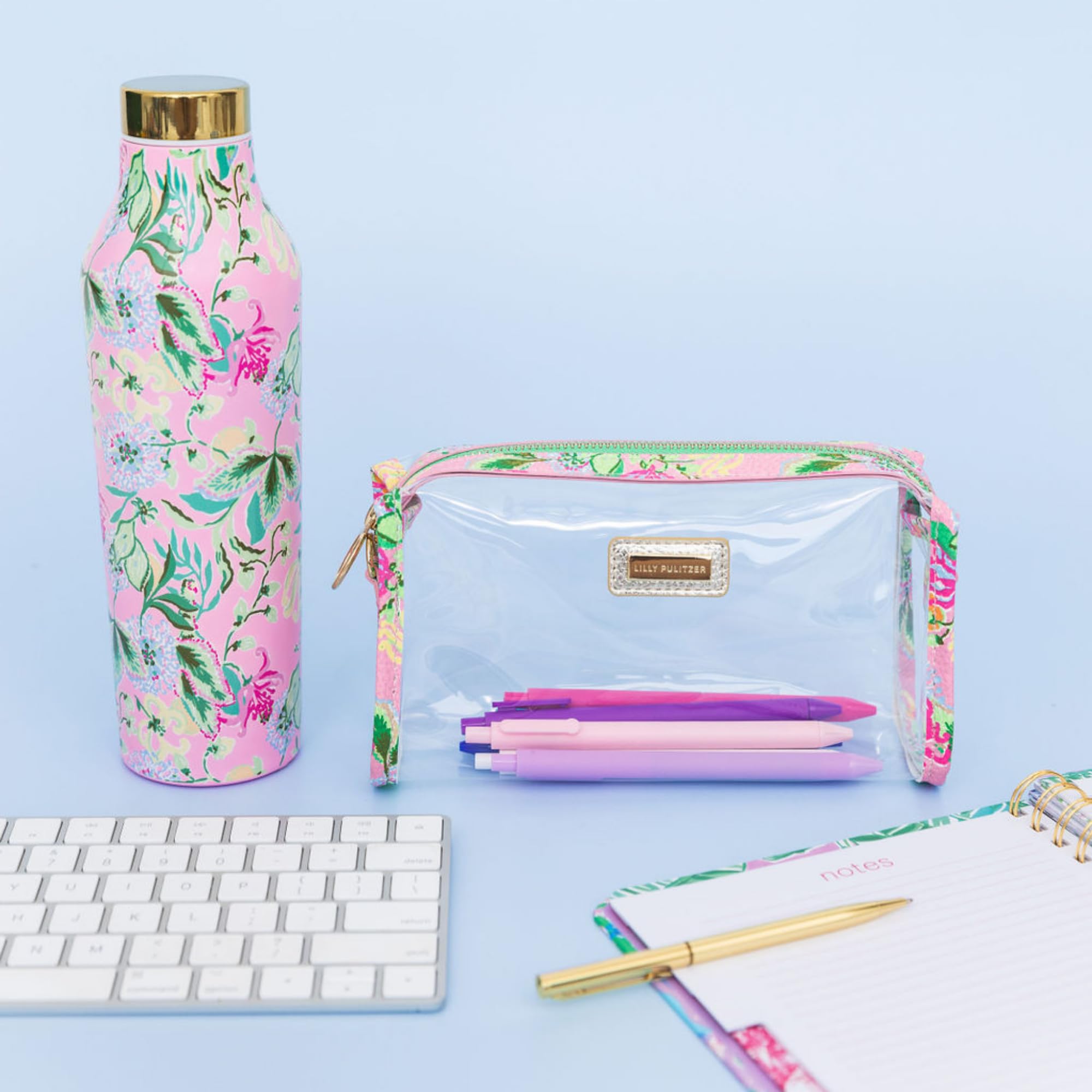 Lilly Pulitzer Clear Zipper Pouch - Stylish Waterproof Makeup Bag for Women | Perfect Travel Toiletry Organizer, Cosmetic Case & Pencil Pouch for School, Office & Vacation Essentials (Via Amore Spritzer Design)