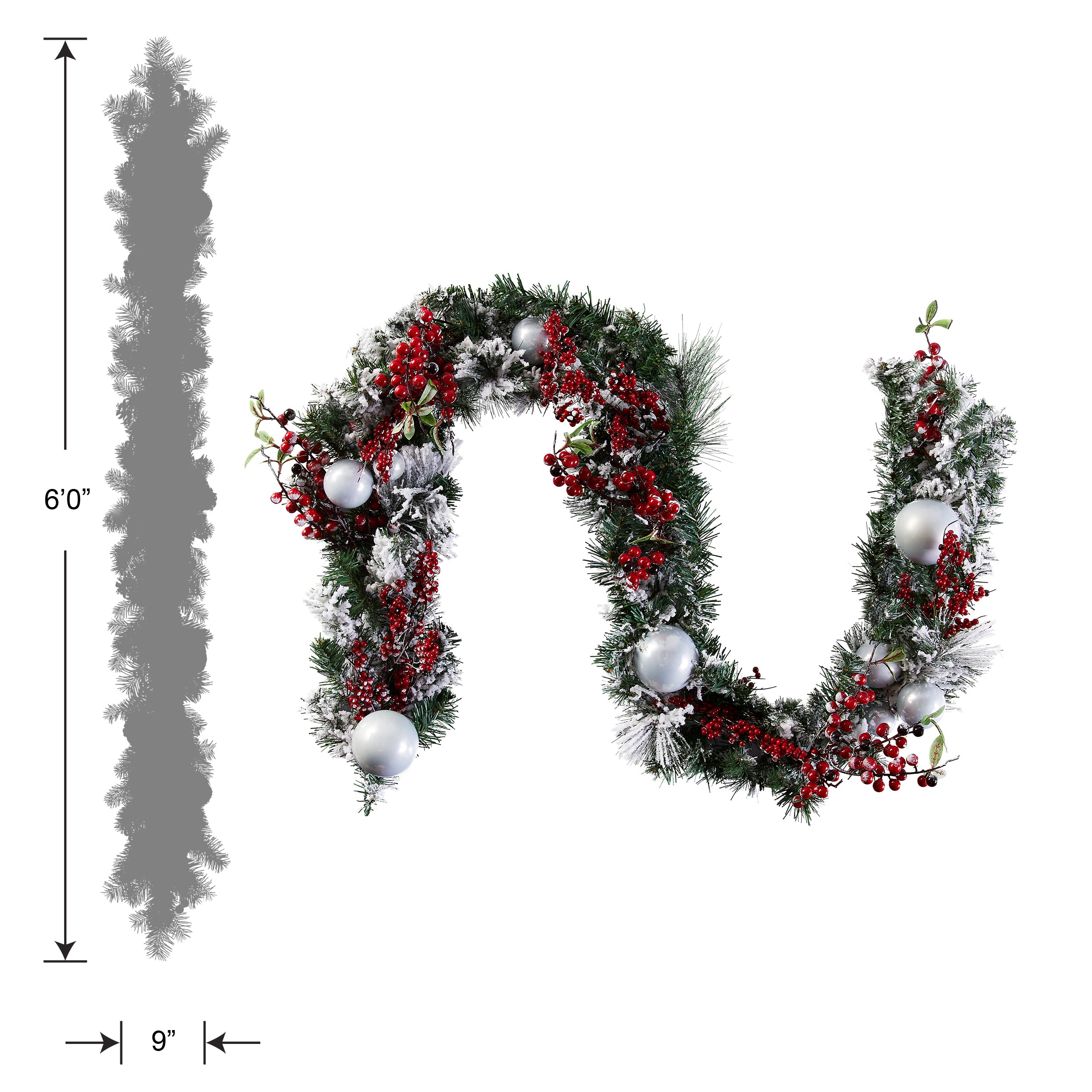 6 ft Christmas Garland with Evergreen Pine Needles & Berries - Holiday Decor for Fireplace Mantel, Staircase, and Christmas Tree Decoration