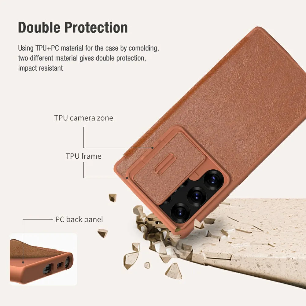 NILLKIN Genuine Leather Lens Cover Case for Samsung Galaxy S25 Ultra - Premium Protection for Camera & Phone | Perfect for Travel, Business & Everyday Use