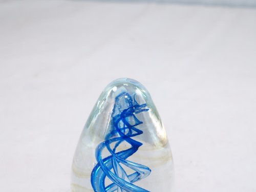Handcrafted Blue Spiral Helix Egg Paperweight - Unique M Design Art Glass Decor for Office Desk, Home Study & Gift Giving