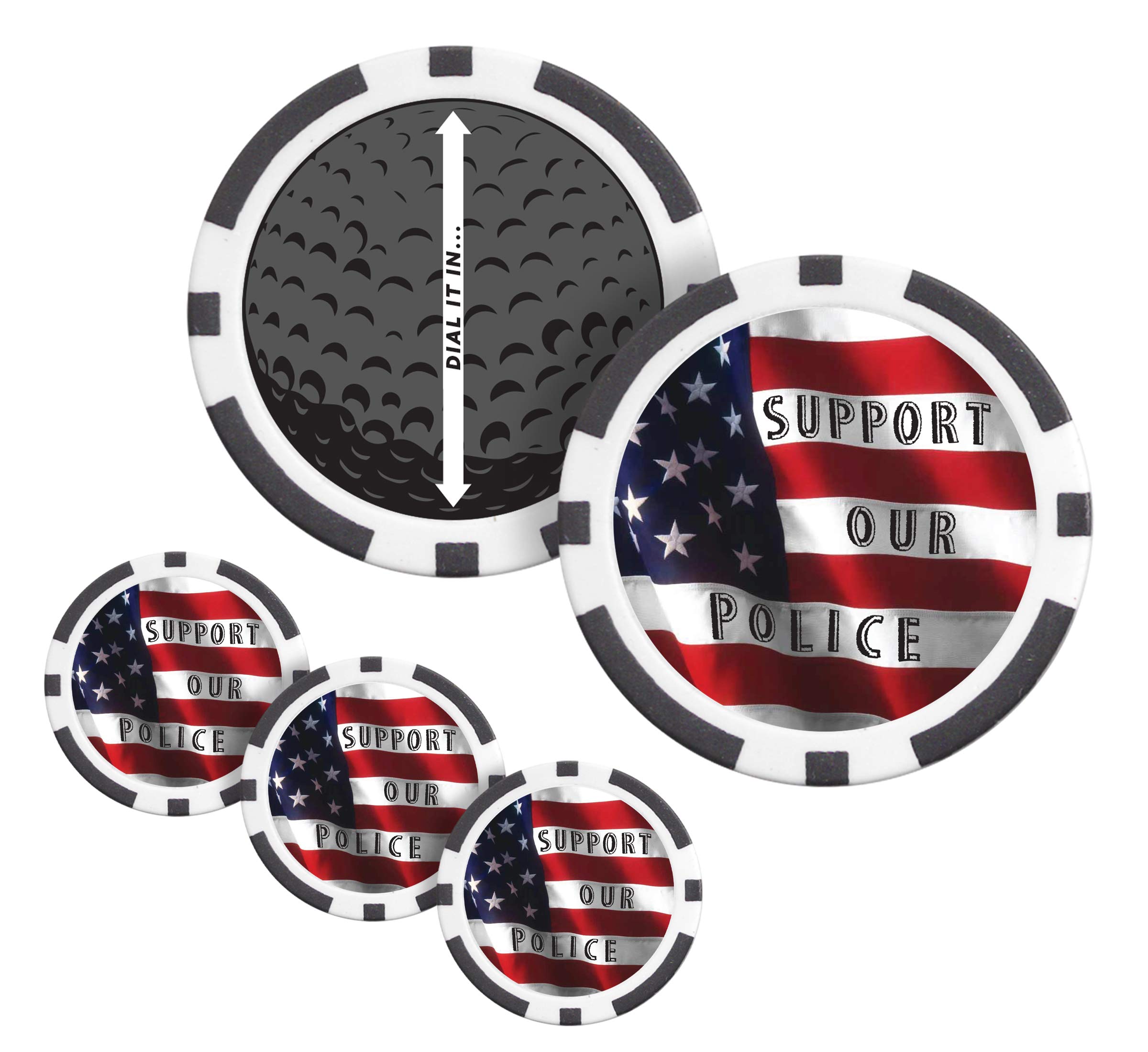 Police Golf Ball Markers Set of 4 - Police Theme Golf Poker Chips with Speed Dial - Perfect for Golf Tournaments, Police Appreciation Events & Gift Giving