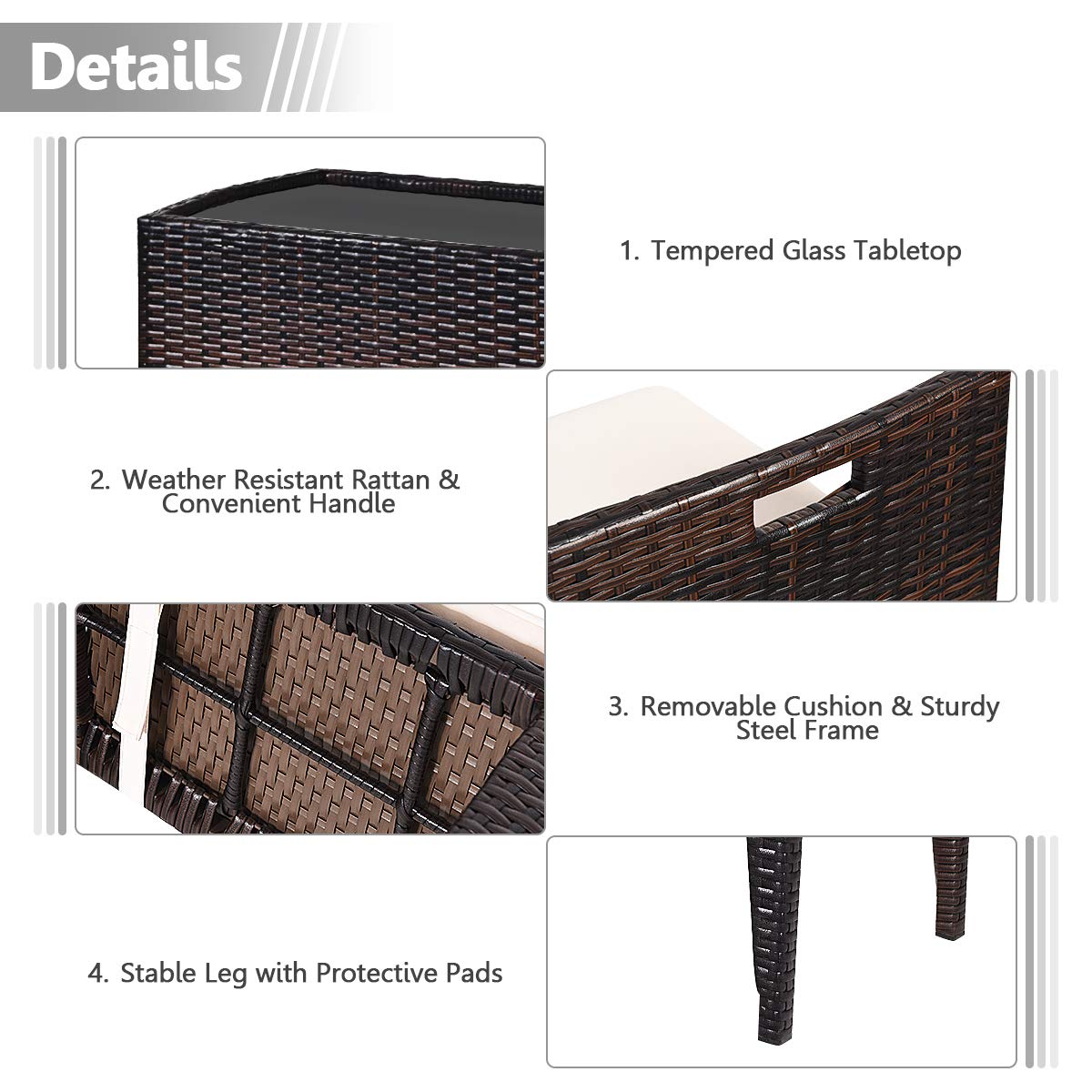 RELAX4LIFE 3-Piece Outdoor Patio Furniture Set - PE Rattan Wicker Bistro Set with Cushions & Glass Top Table, Brown - Perfect for Garden, Balcony, Poolside & Backyard Relaxation