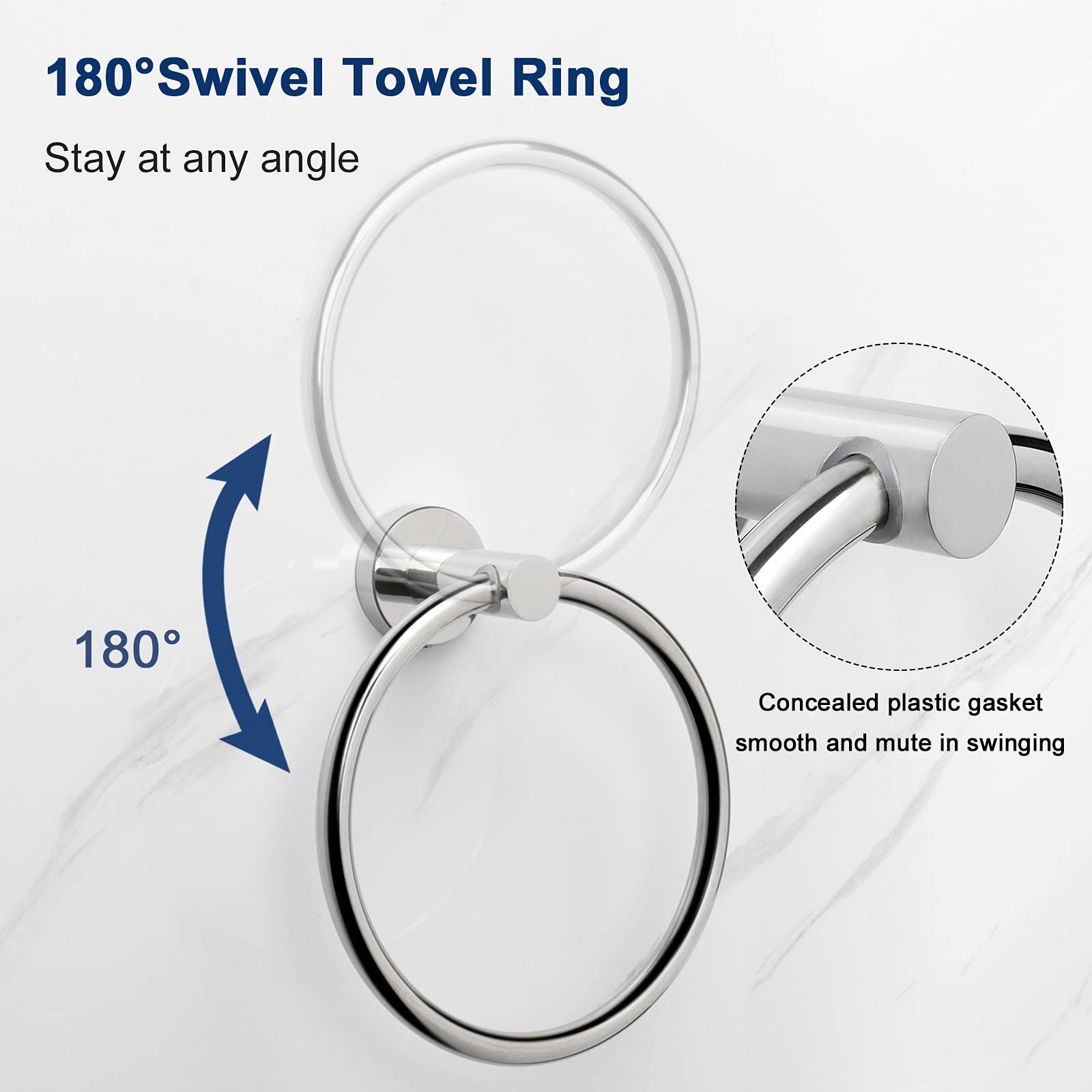 NearMoon 3-Piece Stainless Steel Bathroom Hardware Set - Chrome Wall Mounted Towel Ring & 2 Hooks for Hand Towels & Robes | Perfect for Bathroom, Spa & Guest Room Organization