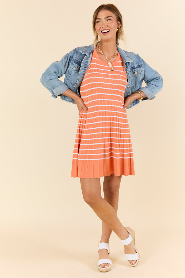 Orange Crush Stripe Tank Sweater Dress for Women - Soft Knit Sleeveless Summer Dress - Perfect for Beach, Vacation and Casual Outings