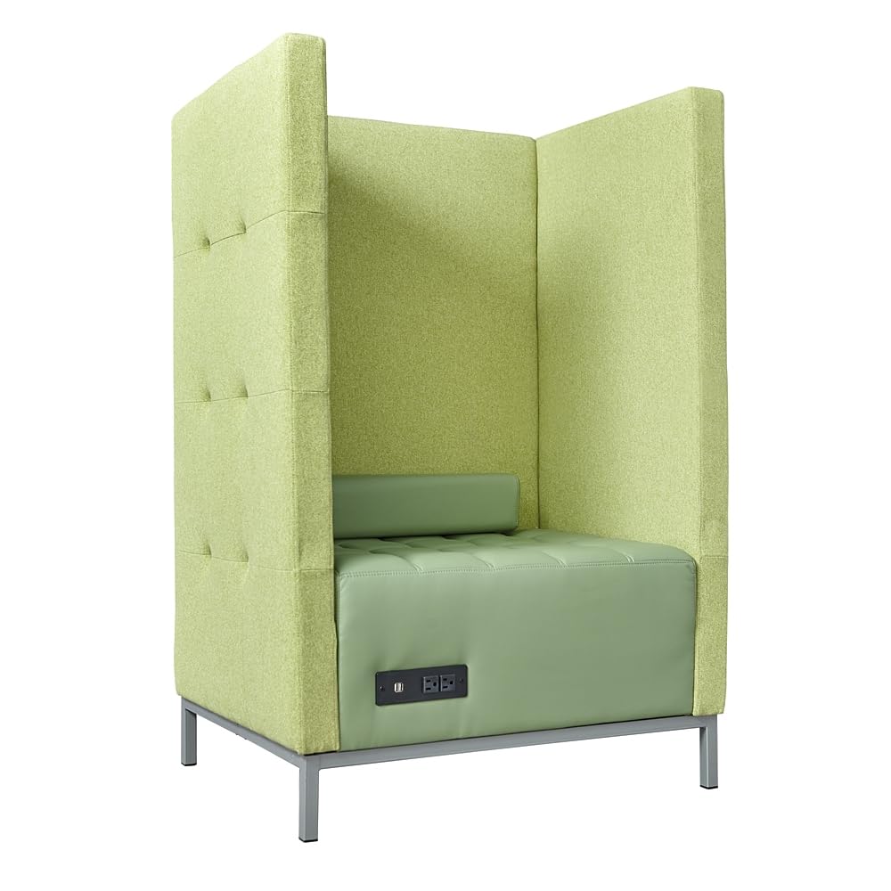 Ergonomic Modular Office Lounge Chair with Armrests - Sage Green Polyurethane Tufted Seat - Reception & Waiting Room Guest Chair for Home Office, Conference Rooms, and Lobby Areas