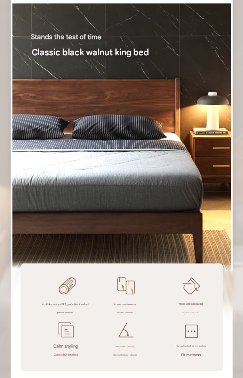 Solid Black Walnut Wood Bed Frame - Queen Size, Natural Wood Grain, Sturdy Platform Bed - Perfect for Modern, Farmhouse & Rustic Bedroom Decor