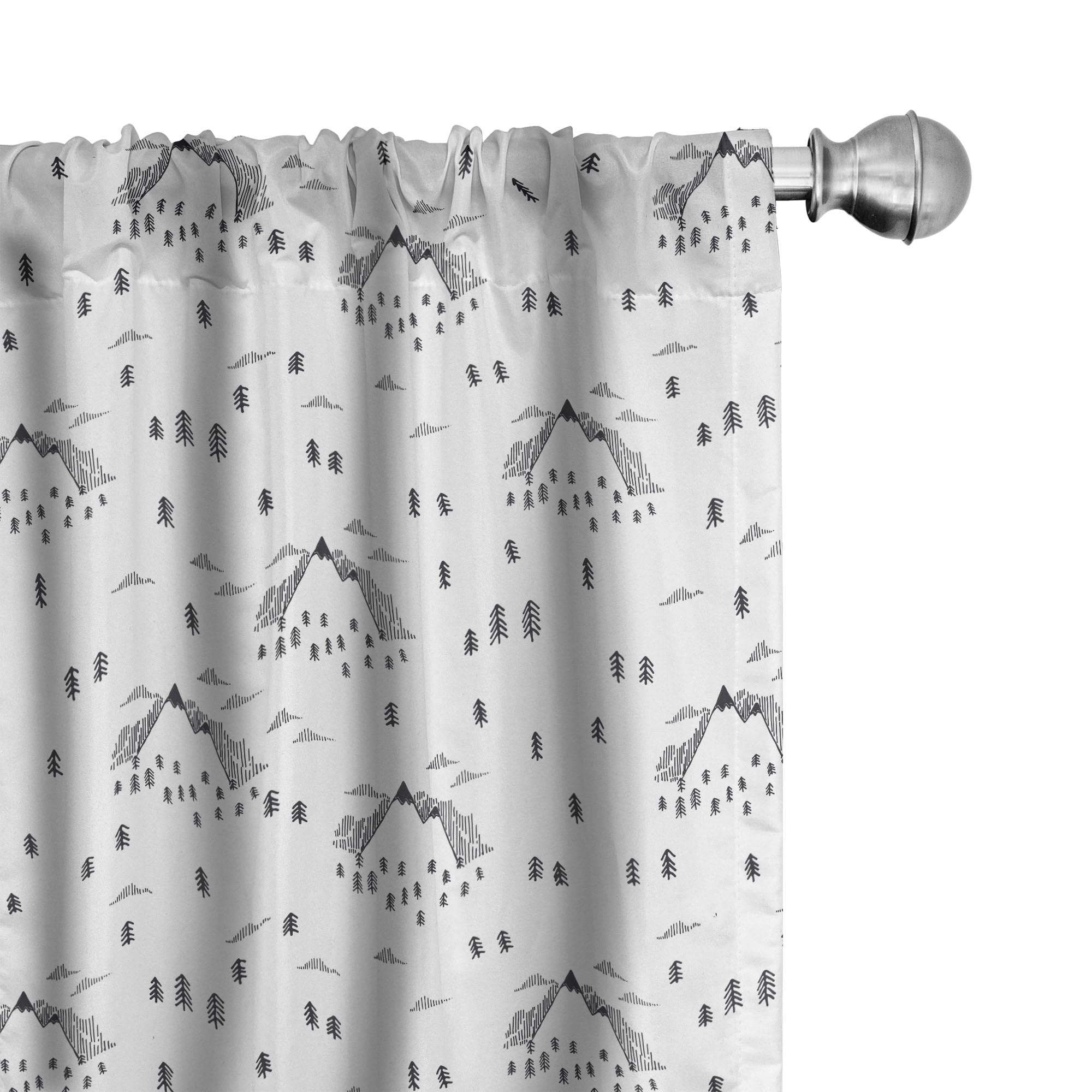 Ambesonne Mountain Peak Window Curtains - Lightweight 2-Panel Set with Rod Pocket, Charcoal White (28