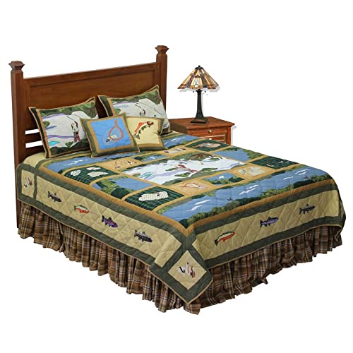 Premium 100% Cotton Fly Fishing Super Queen Quilt Set with Matching Shams - Handmade All-Season Bedding for Cozy Comfort | Perfect for Master Bedrooms, Guest Rooms & Cabin Retreats