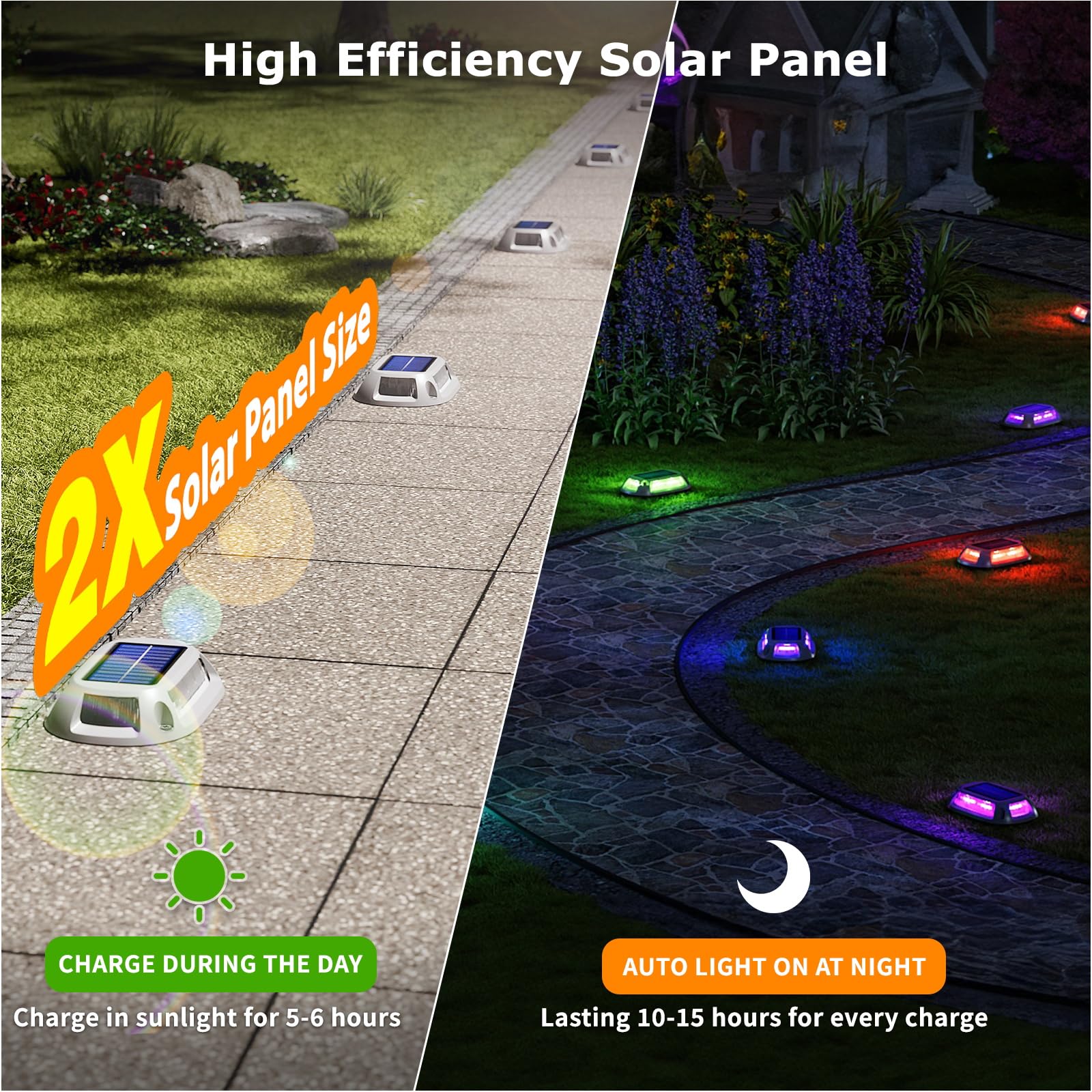12Modes Multicolor Solar Driveway Lights - IP68 Waterproof Marine Dock Lights with 4Way LED Markers - Aluminum Alloy Boat & Deck Lighting - RGB Pathway Lights for Garden, Yard, Walkway [12Pack]