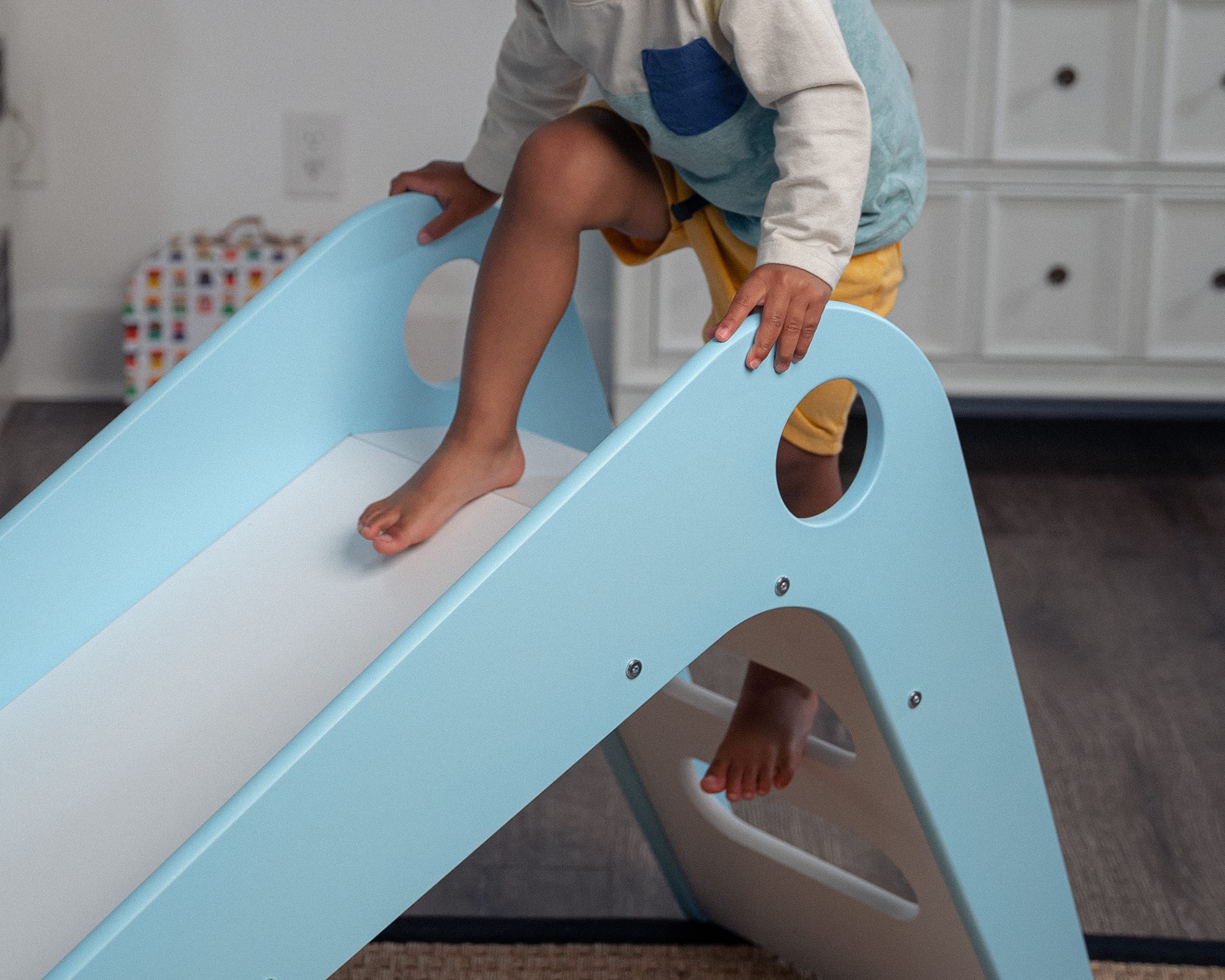 Avenlur Wooden Indoor Slide for Toddlers & Kids 18mo-4 Years - Safe & Fun Playroom Climber for Home, Nursery, or Daycare - Perfect for Indoor Play, Exercise & Motor Skills Development (Blue)