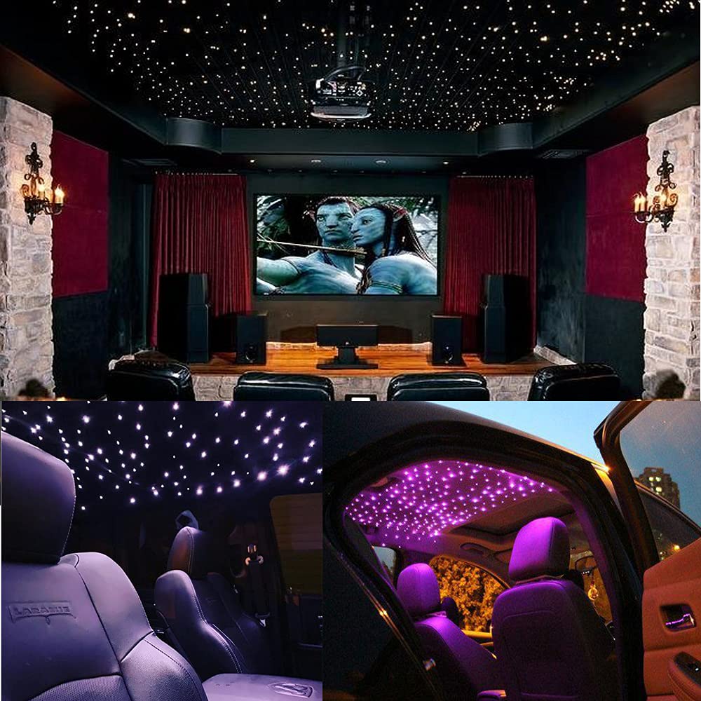 AKEPO 32W RGBW Twinkle+APP+Sound Activated Dual Head Fiber Optic Lights Kit - 1110pcs 16.4ft/5m Mixed Fiber Optic Strands for Star Ceiling & Sky Light - Perfect for Home Indoor Decor, Car Headliner Starlight, Bedroom Ambience & Party Lighting