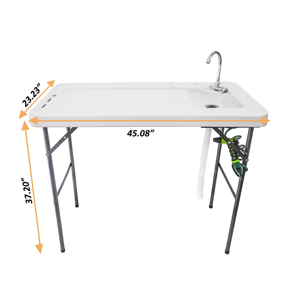 **SSLine Portable Outdoor Fish Table - Folding Camping Table with Sink, Quick Connect Faucet & Sprayer - Patio, Picnic, Cleaning & Cutting Workstation - Perfect for Camping, Fishing, BBQ & Outdoor Cooking**