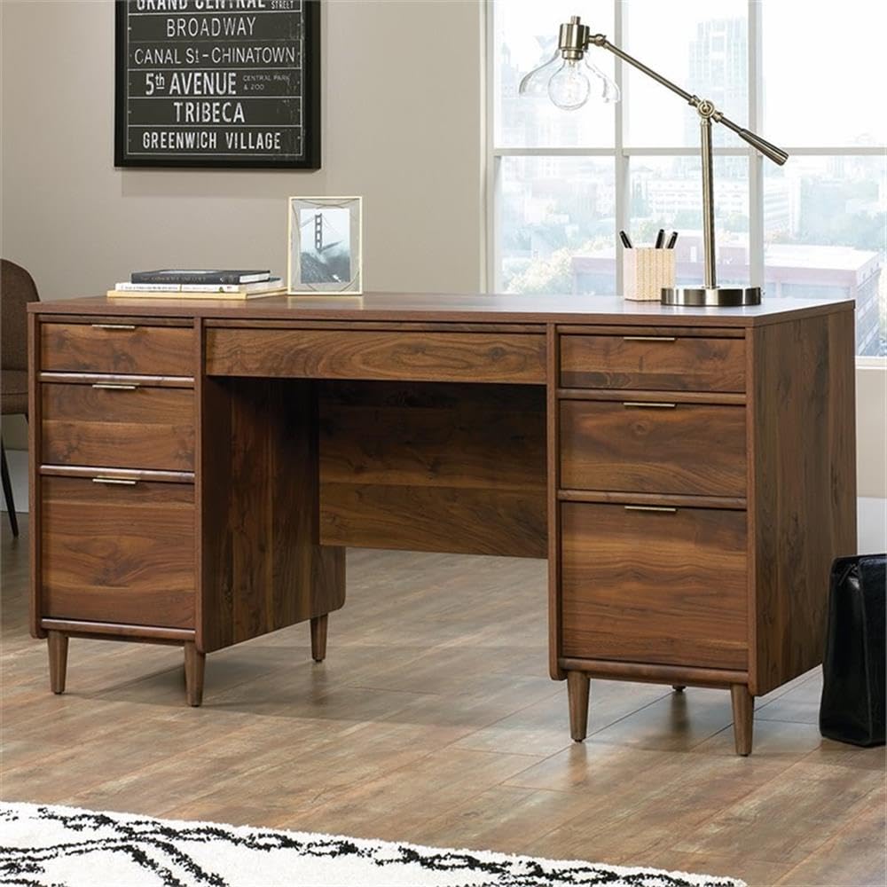 Pemberly Row Transitional Engineered Wood Computer Desk in Grand Walnut - Home Office Desk for Work & Study, Modern Writing Desk for Small Spaces
