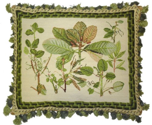 Premium Needlepoint Pillow with Leaf Design - 18 x 22 Inches - Luxury Home Decor for Sofa, Bed & Living Room Accent