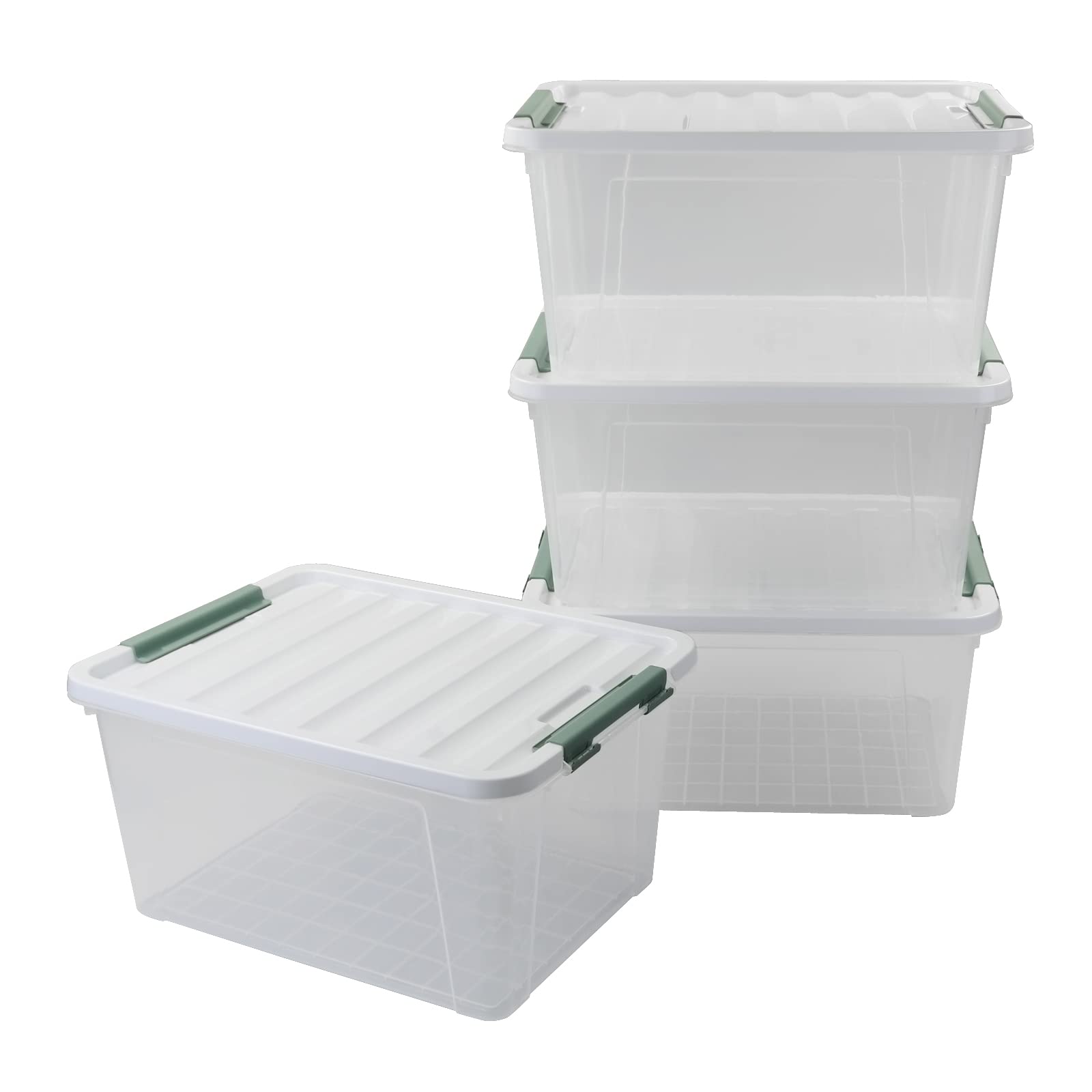 Jekiyo 32 Quart Clear Plastic Storage Boxes with Lids - 4 Pack Multipurpose Organizer Bins for Home, Office, Closet & Garage Organization