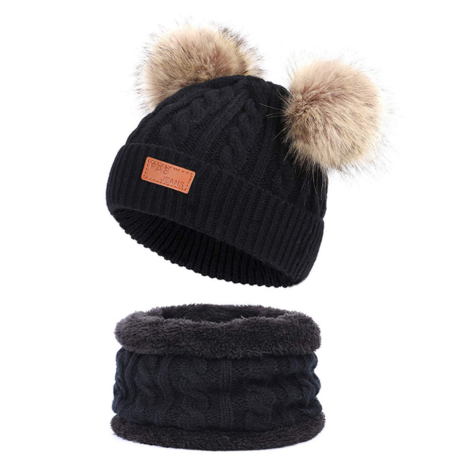 Warm Kids Winter Hat and Scarf Set for Boys & Girls - Soft Knitted Fleece Ski Hat with Removable Pom Pom - Perfect for Skiing, Snow Play & Cold Weather Outdoor Activities