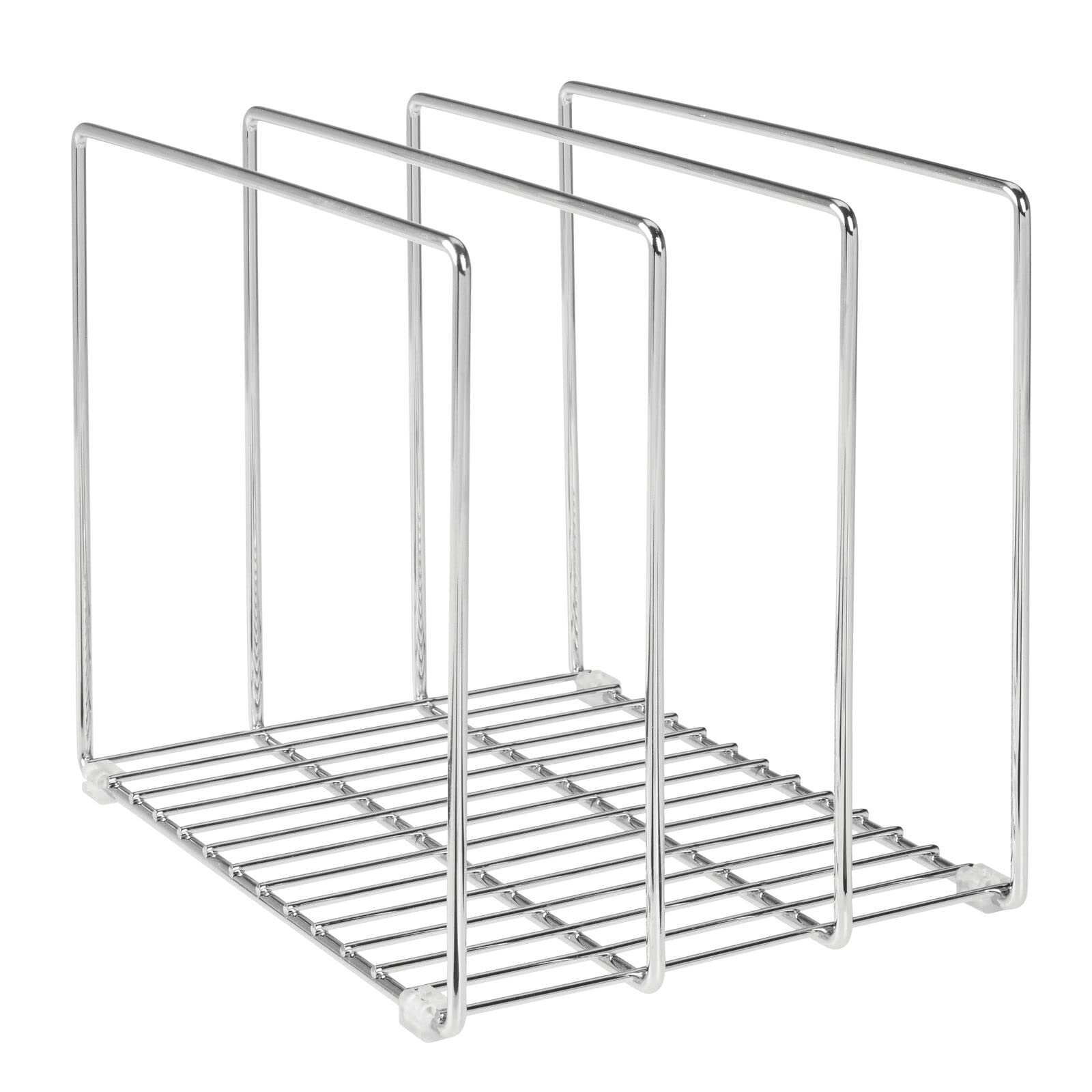 mDesign Steel Kitchen Cabinet Organizer - 3-Slot Storage Tray for Skillets, Frying Pans, Pot Lids, Cutting Boards & Baking Sheets | Concerto Collection Chrome | Space-Saving Cabinet & Pantry Organization Solution