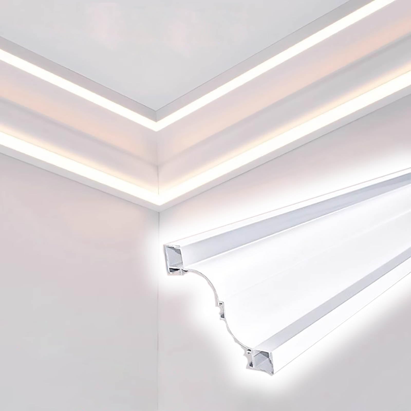 Aluminum LED Channel for Strip Lights - 13.1FT/400CM White Surface-Mounted Crown Molding Trim - Customizable Indirect Lighting Solution for Home, Hallway & Staircase Decoration