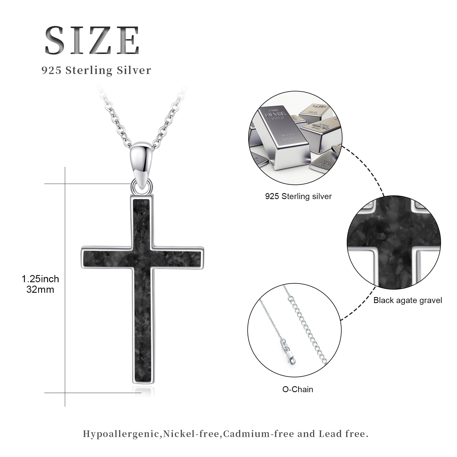 925 Sterling Silver Cross Pendant Necklace for Women & Men - Crushed Turquoise/Malachite/Black Onyx Christian Jewelry - Religious Gifts for Confirmation, Baptism & First Communion - Perfect for Church, Weddings & Everyday Wear
