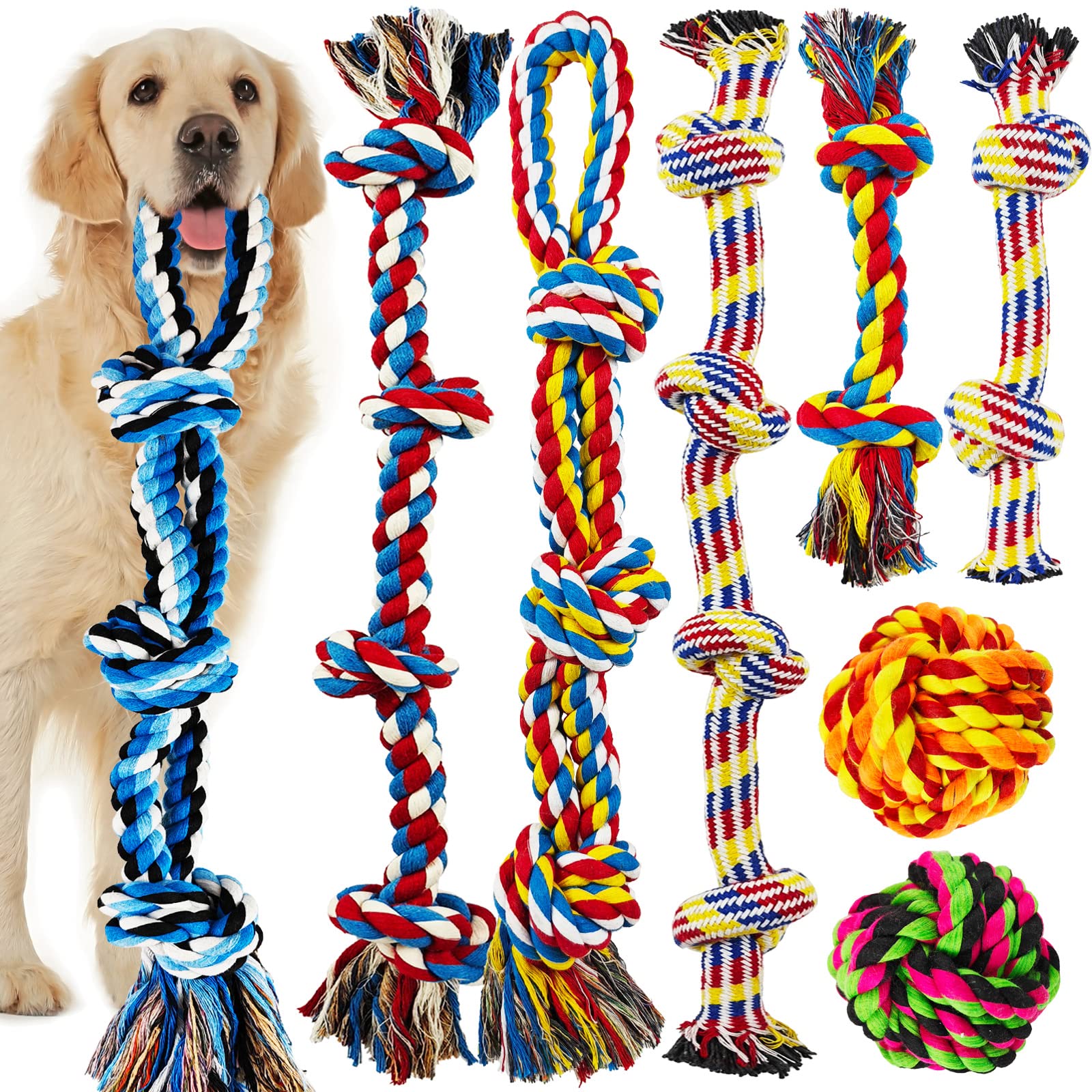 LosFong 12 Pack Indestructible Dog Rope Toys for Large Breeds & Aggressive Chewers - Heavy Duty Dental Chew Toys Made of 100% Cotton for Teeth Cleaning & Tug of War - Perfect for German Shepherds, Pitbulls & Strong Chewers | Great for Playtime, Training & Dental Health