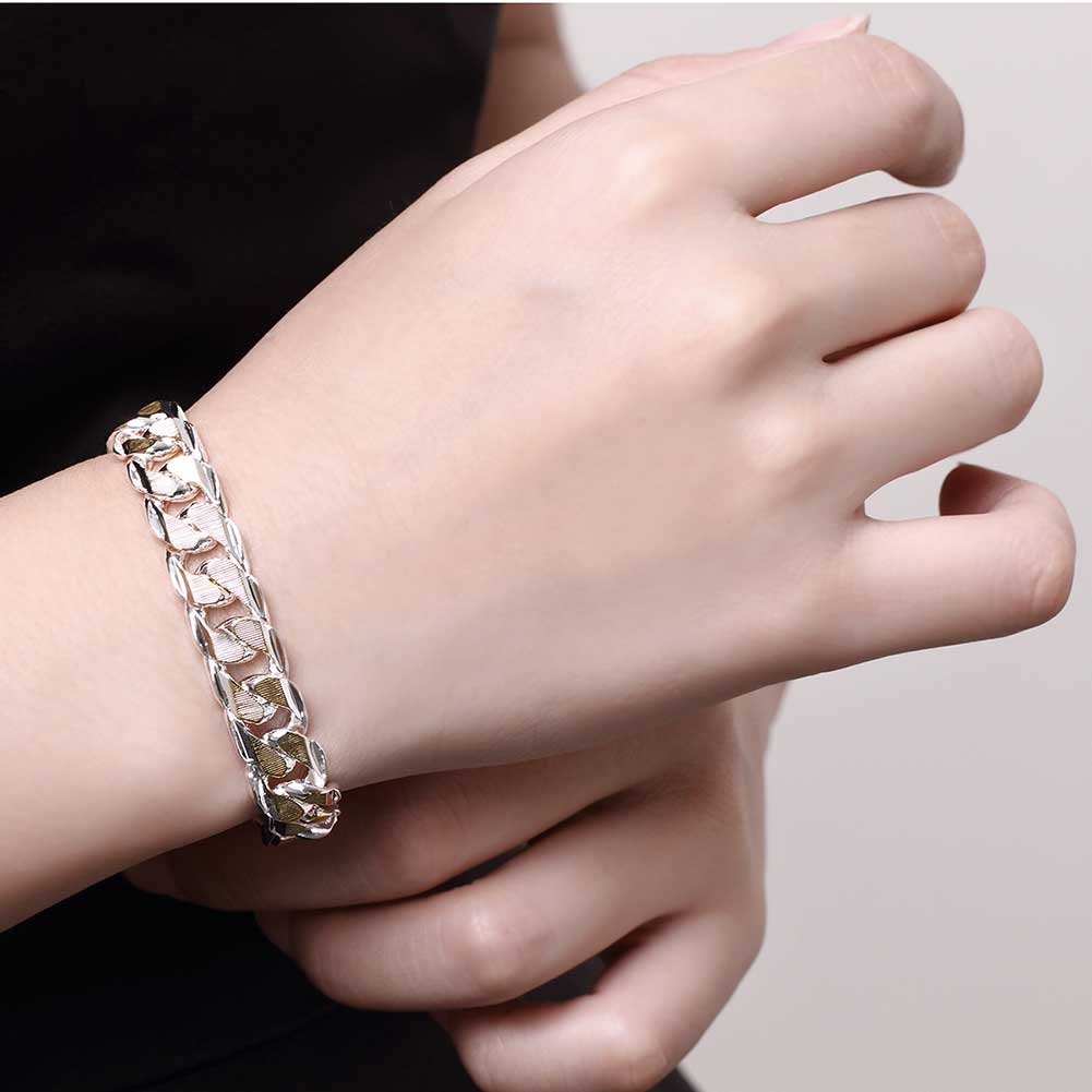 Greendou 10MM Sideway Chain Bracelet for Men & Women - Gold & Silver Double Color Fashion Jewelry | Perfect for Casual Wear, Parties & Gifts