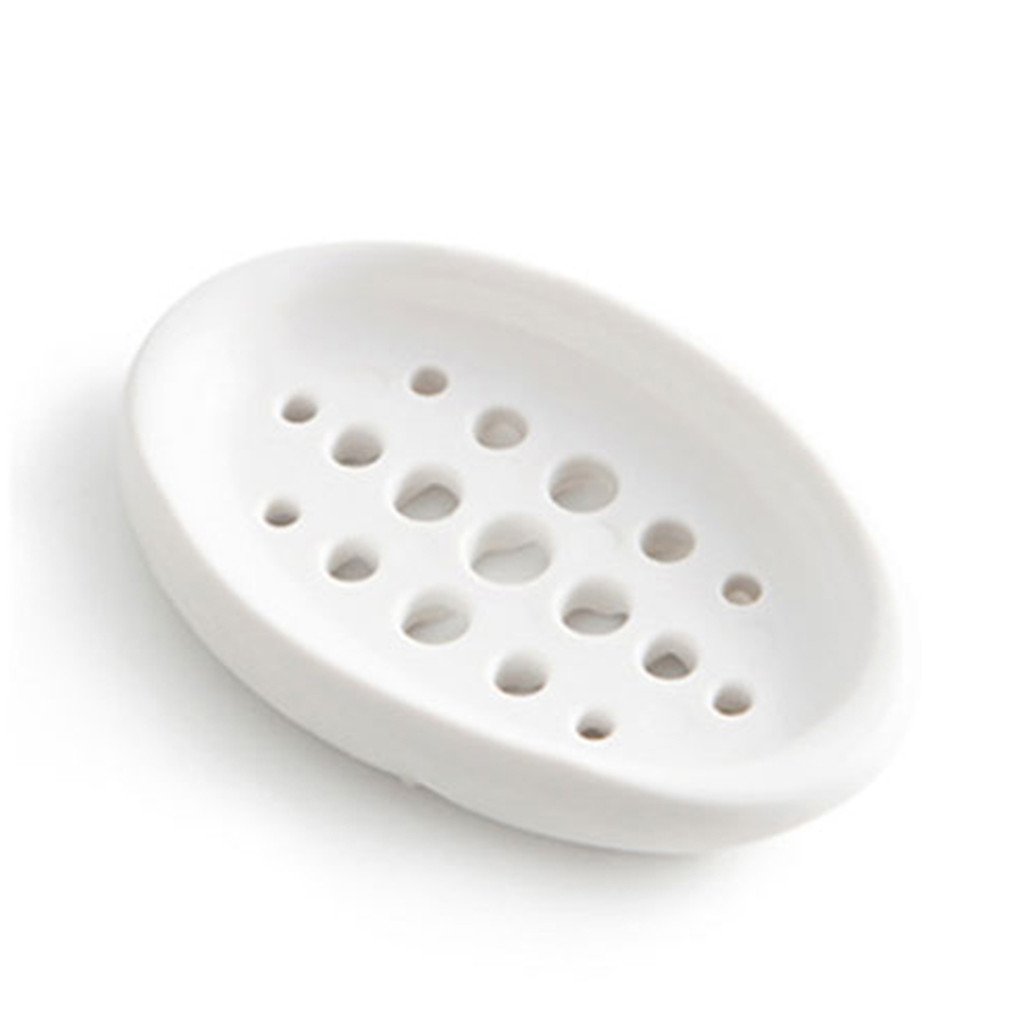 White Simple Bottom Draining Holes Soap Holder Box - Bathroom Organizer for Shower, Sink & Countertop Storage