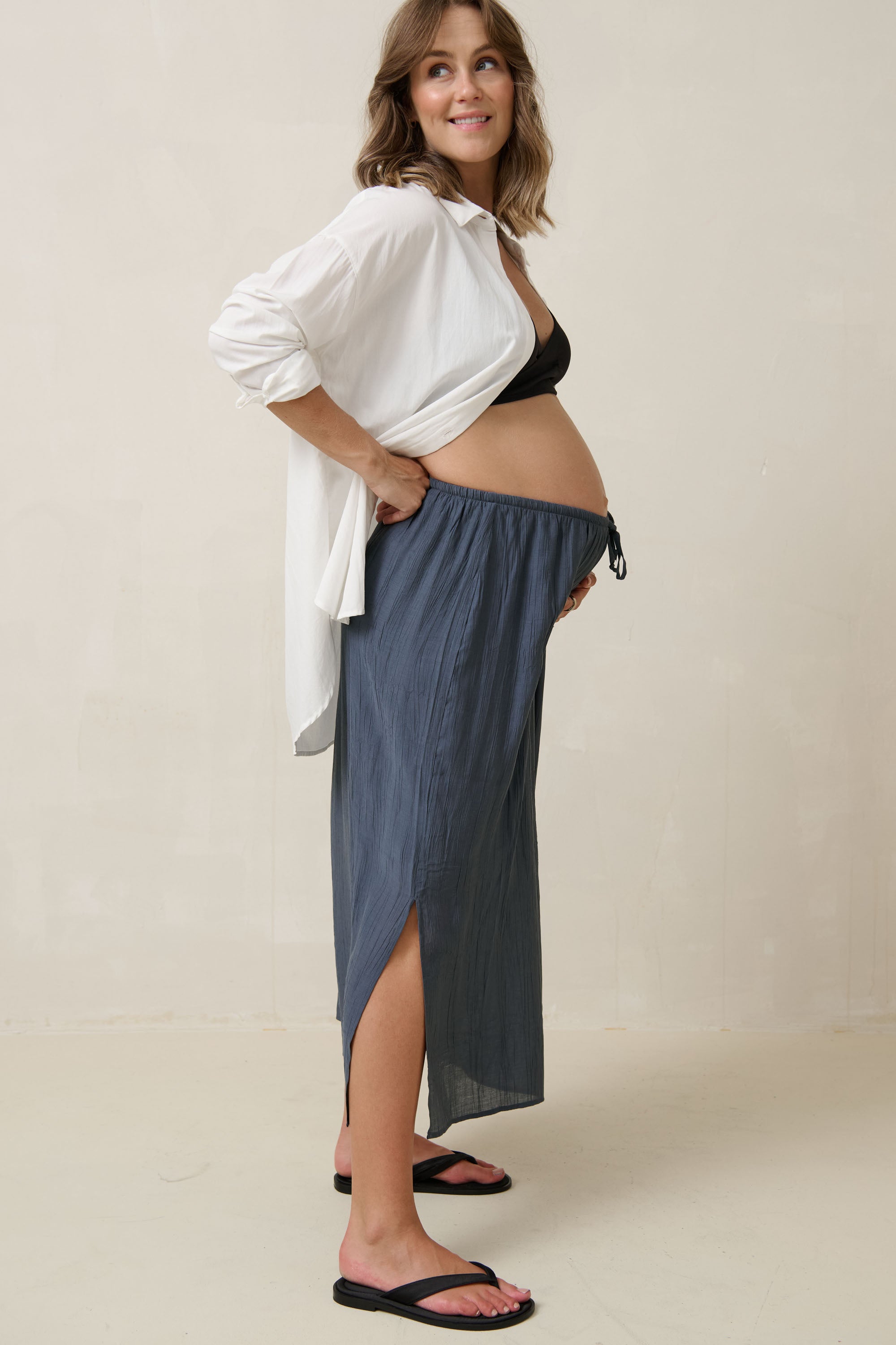 Ease Away Crinkle Skirt - Stylish Steel Blue Midi Skirt for Women | Perfect for Casual Outings, Office Wear & Summer Vacations