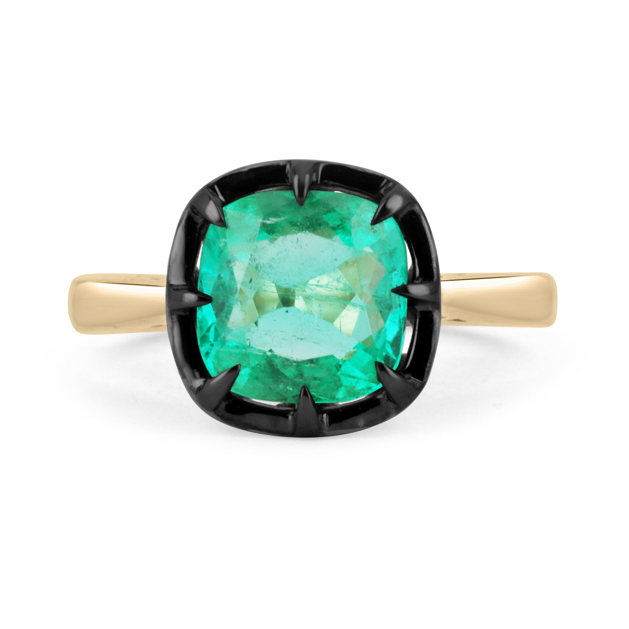 3.0 Carat Cushion Cut Colombian Emerald Solitaire Engagement Ring in 14K Gold - Georgian Style Vintage Wedding Ring for Brides & Proposals