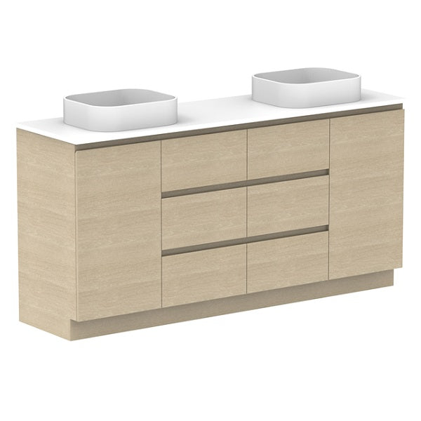 ADP Glacier Pro Hamper Trio Vanity with Solid Surface Top - Stylish Bathroom Storage Organizer for Towels, Toiletries & Laundry - Perfect for Master Bath, Guest Room or Spa Retreat