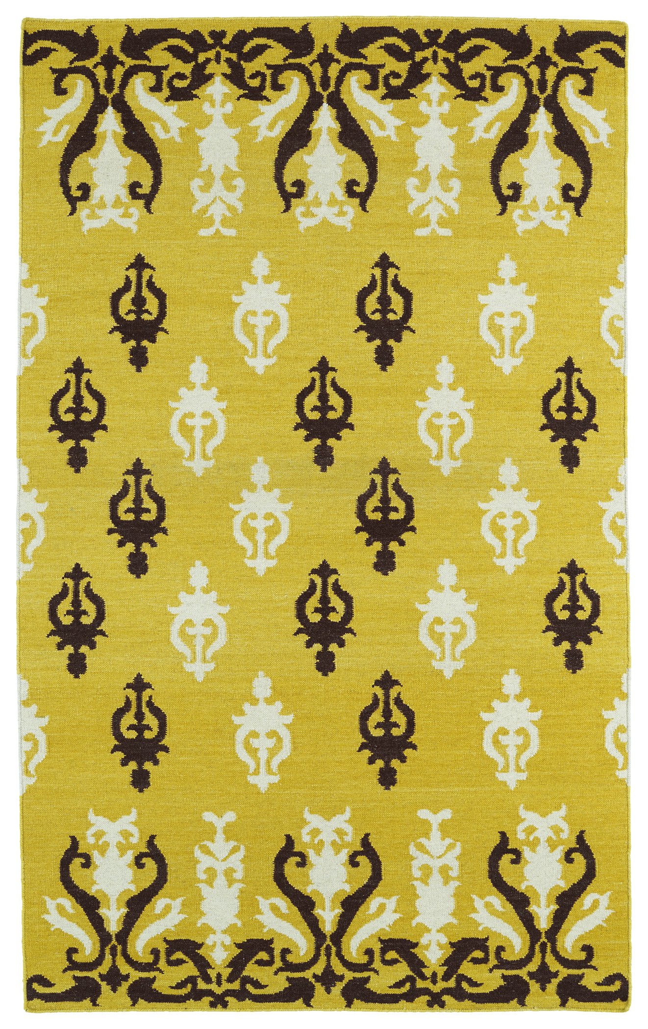 Handmade Flatweave Yellow Area Rug 2' x 3' - Kaleen Rugs Glam Collection | Boho Chic Decor for Living Room, Bedroom & Office