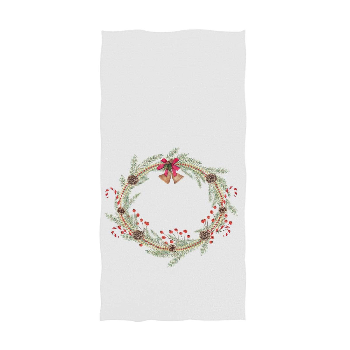 Wamika Christmas Wreath Pine Hand Towels 15x30 Inch - Xmas Bell Berry Bathroom Towels, Highly Absorbent for Hand, Face, Gym & Spa - Perfect for Holiday Decor, Guest Bathrooms & Spa Relaxation