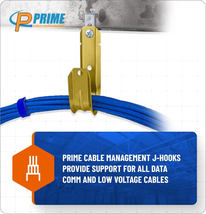 2 Inch Heavy Duty Metal Cable & Wire Support J-Hook Hangers with Beam Clamp - 25 Pack for Secure Cable Management in Commercial & Industrial Settings