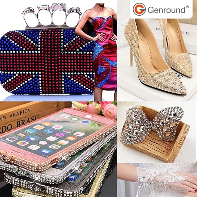 Hotfix Applicator Tool Kit - Genround Bedazzler with Rhinestones, Iron-on Wand, 6 Boxes Round Crystal Gems, Storage Box, Tweezer & Picking Pen for DIY Clothing, Costumes & Fashion Accessories Decoration