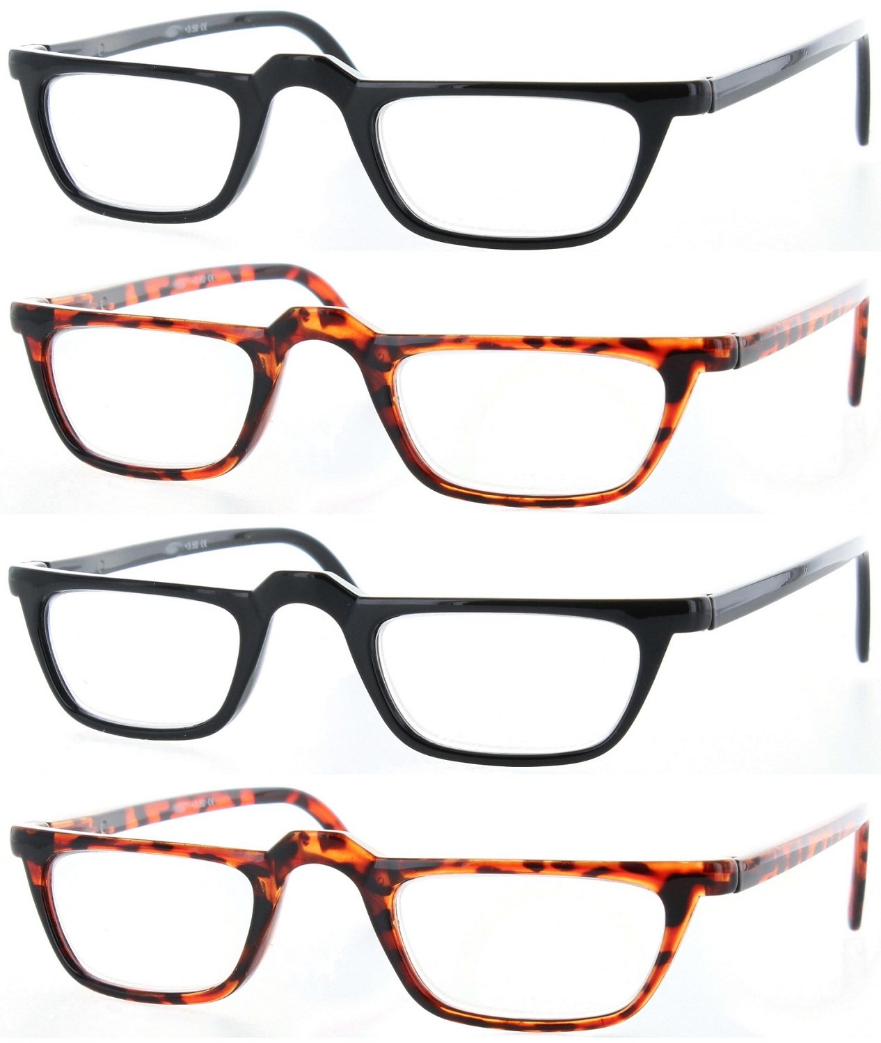 Fiore® 4 Pack Rectangular Reading Glasses - Lightweight Spring Hinges for Comfort - Perfect for Reading, Computer Use & Daily Activities