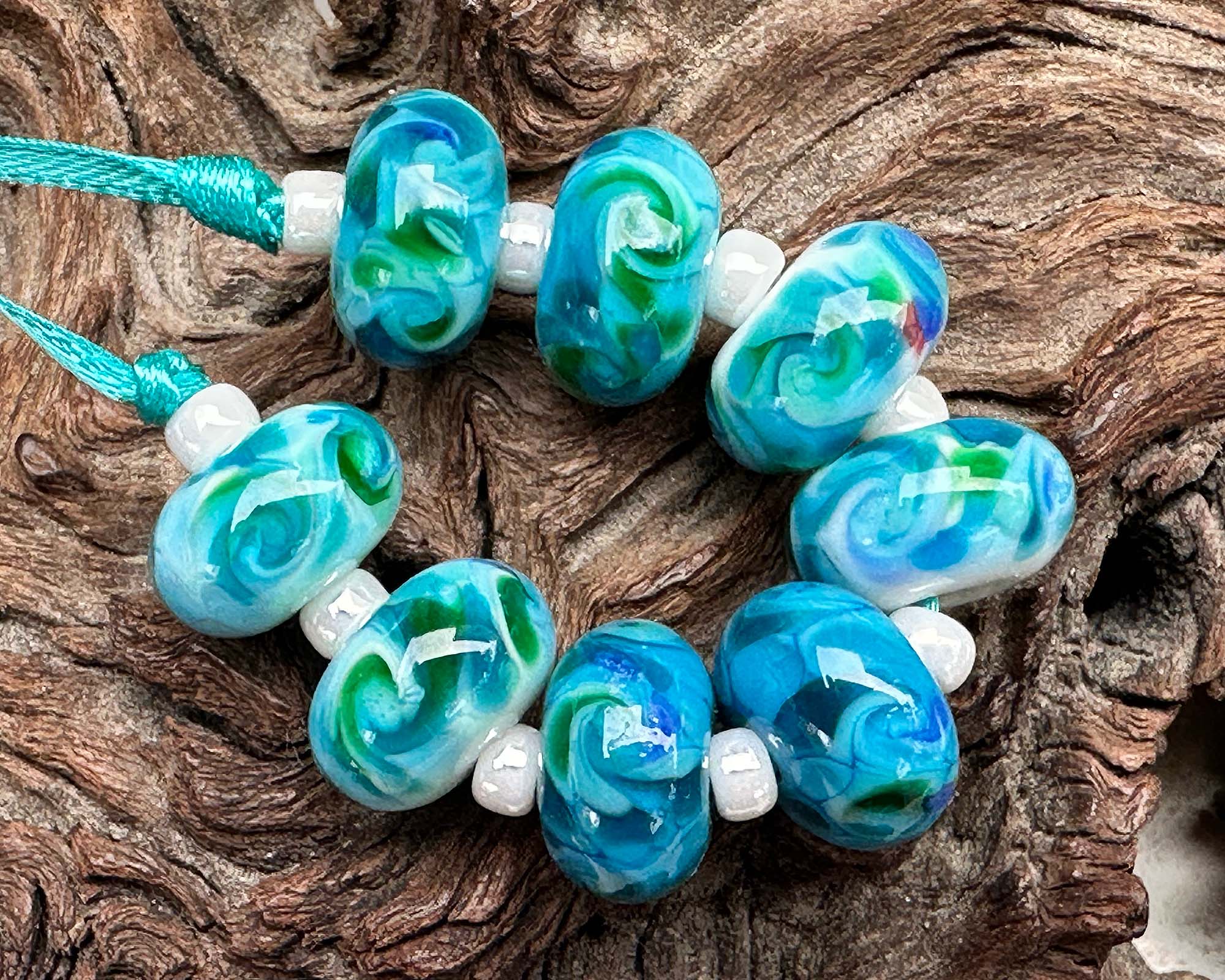 8 Aqua Teal Blue Lampwork Glass Beads Set for Jewelry Making - DIY Bracelets, Necklaces & Craft Projects (SRA)