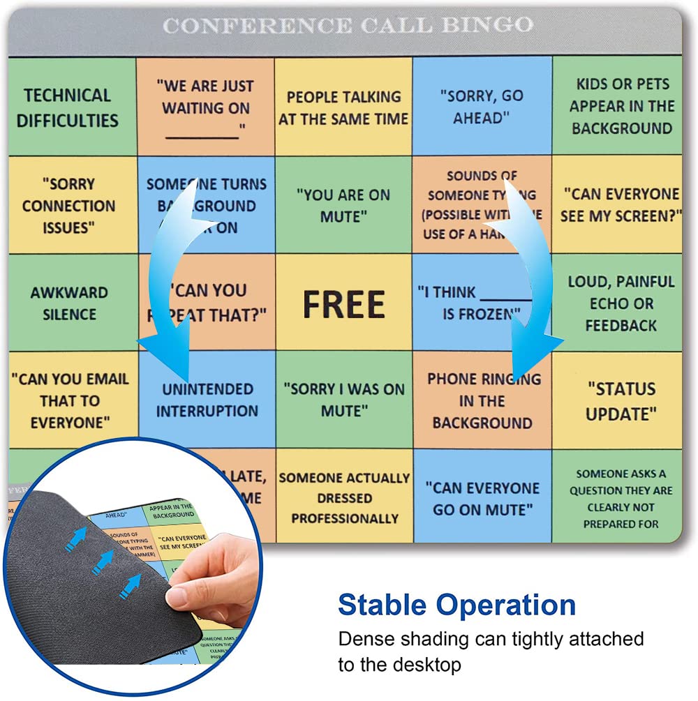 Washable Non-Slip Rubber Mouse Pad for Office Laptop & Wireless Mouse - Square Cloth Computer Mousepad with Conference Call Bingo Design, Perfect Personalized Desk Gift for Work & Gaming