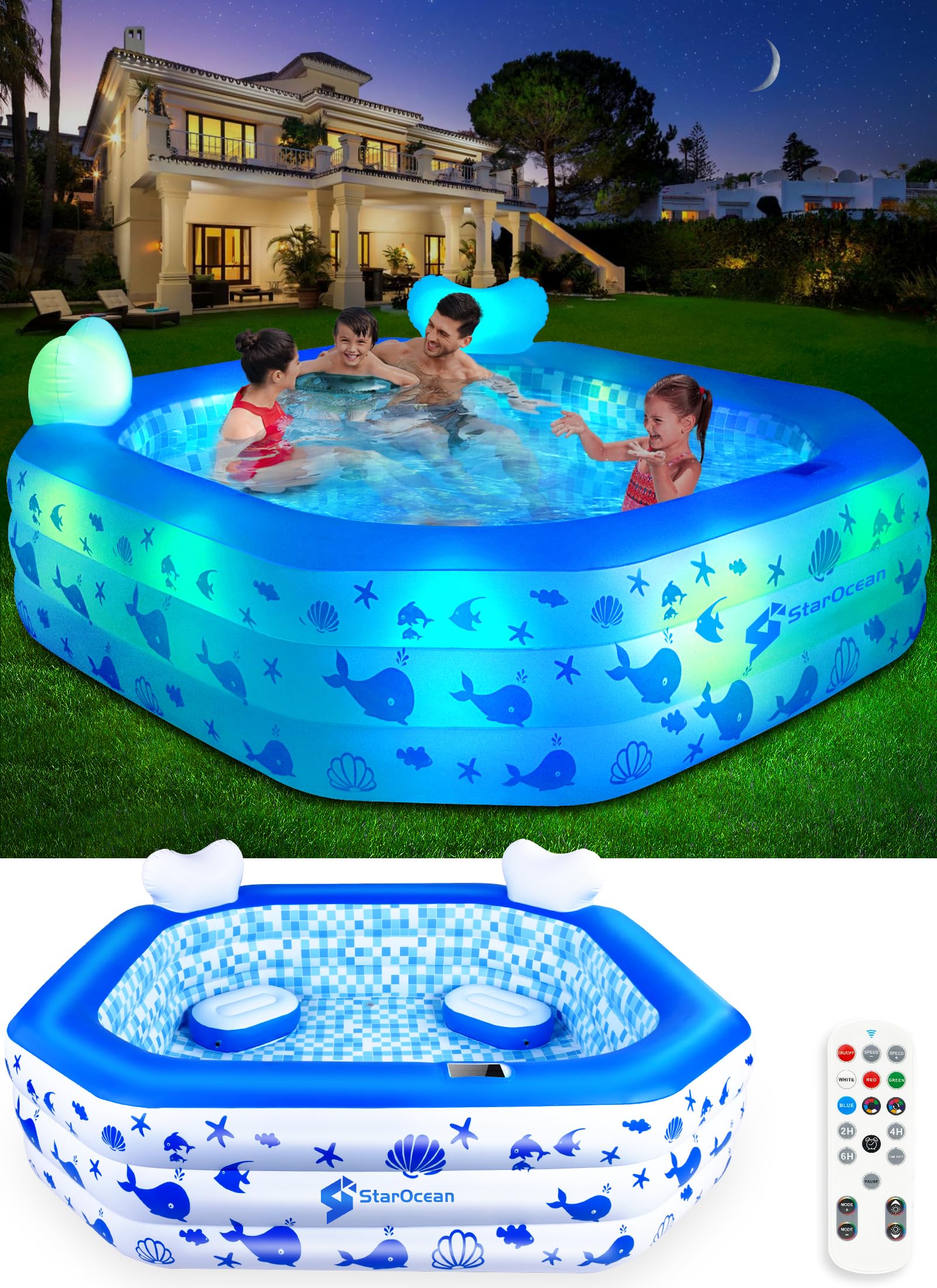 **Solar-Powered Inflatable Pool with LED Lights for Kids & Adults – 90