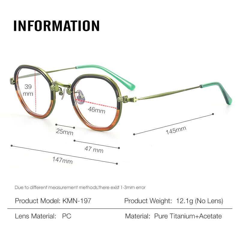 Aror Unisex Full Rim Flat Top Polygon Titanium Acetate Eyeglasses 4941 - Lightweight Durable Frame for Work, Reading & Fashion | Trendy Geometric Glasses for Men & Women