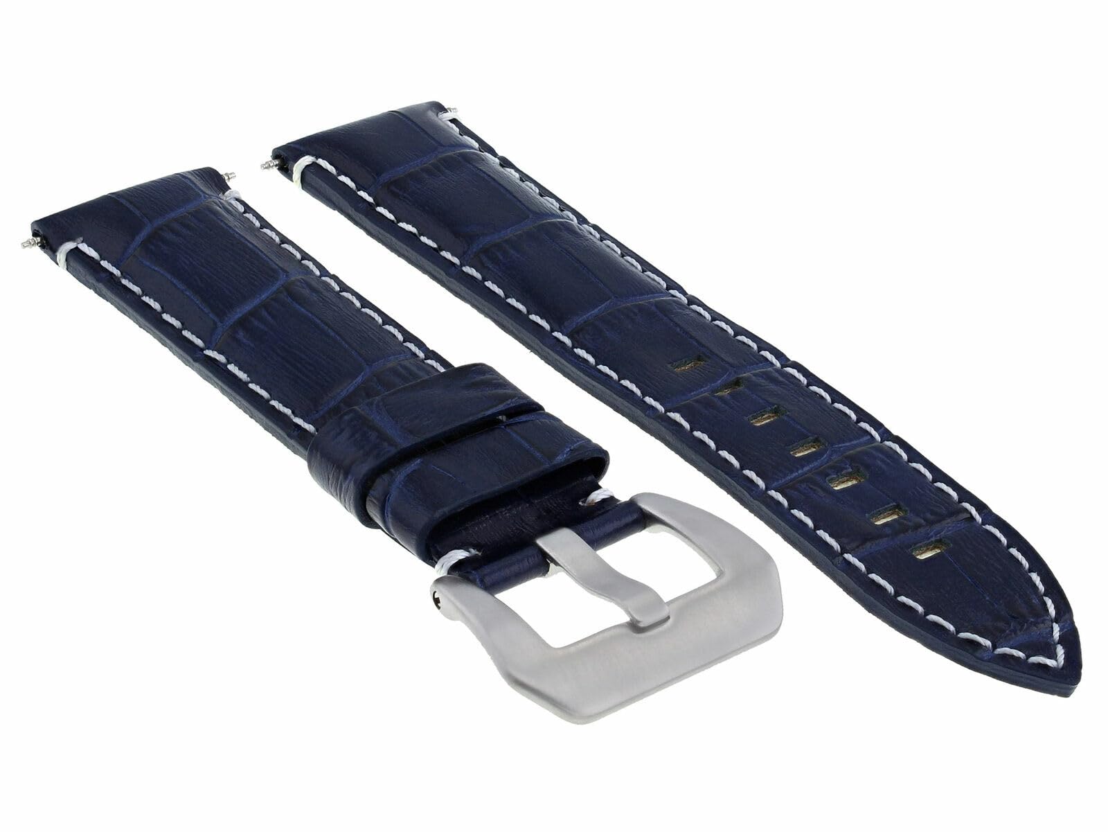 22mm Genuine Leather Watch Band Strap for Breitling Navitimer & Pilot Watches - Blue Leather with White Stitching - Replacement Watch Strap for Men's Luxury Watches, Business & Casual Wear