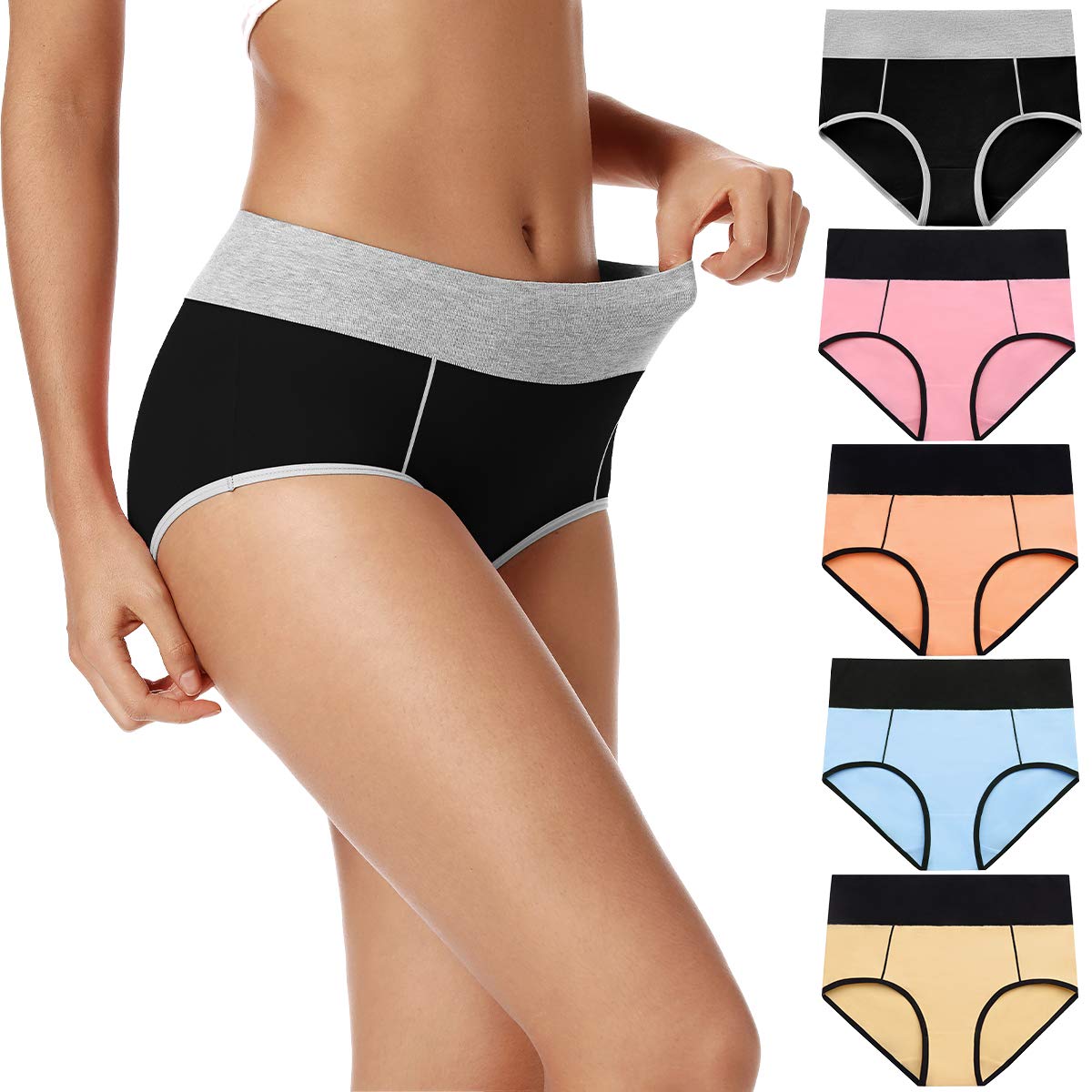 POKARLA Women's Cotton High Waist Underwear - Soft Breathable Full Coverage Briefs - Postpartum Panties & Everyday Comfort Stretch Underpants for Work, Yoga & Relaxation